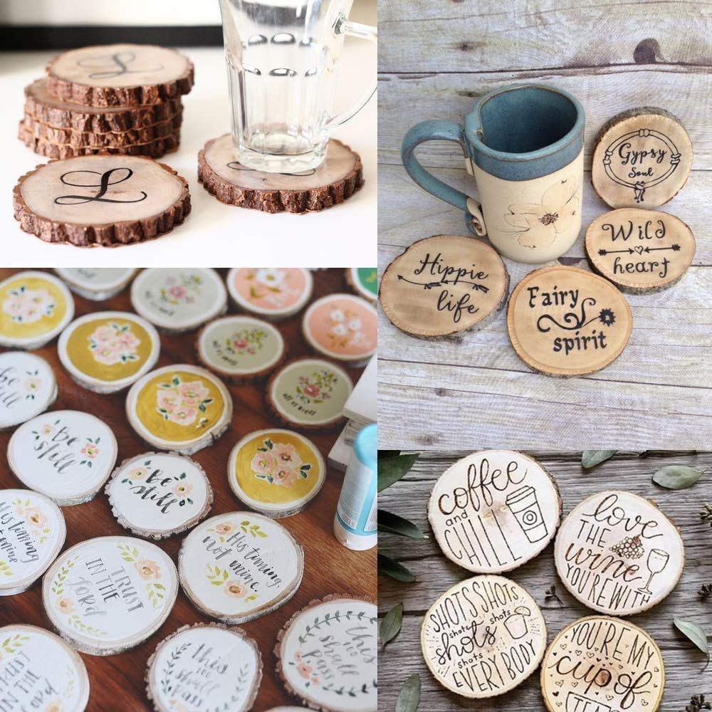 William Craft Unfinished Natural Wood Slices with Bark - 30 Pcs 3.5-4 inch Craft Wood kit Circles Crafts Christmas Ornaments DIY Crafts with Bark for Crafts Rustic Wedding Decoration