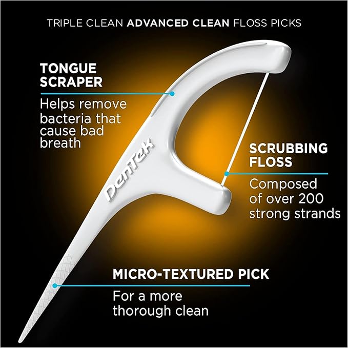 DenTek Triple Clean Advanced Clean Floss Picks, No Break & No Shred Floss, 20 Count (Pack of 1)