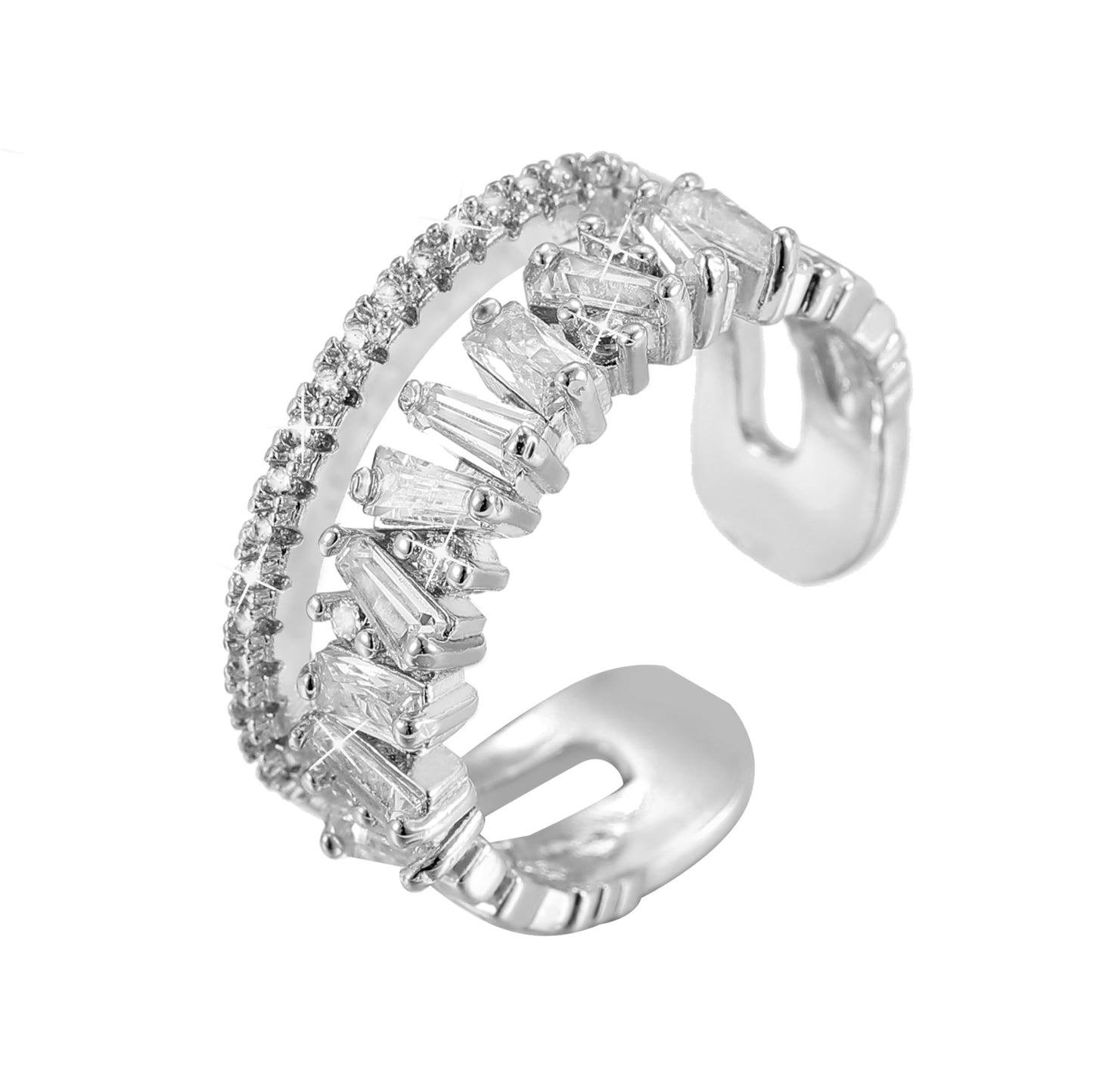 VOPIPO Dainty Double Cubic Zirconia Open Finger Rings for Women Silver Rings Adjustable Trend CZ Rings Personalized Minimalist Stacking Statement Rings Jewelry Gifts