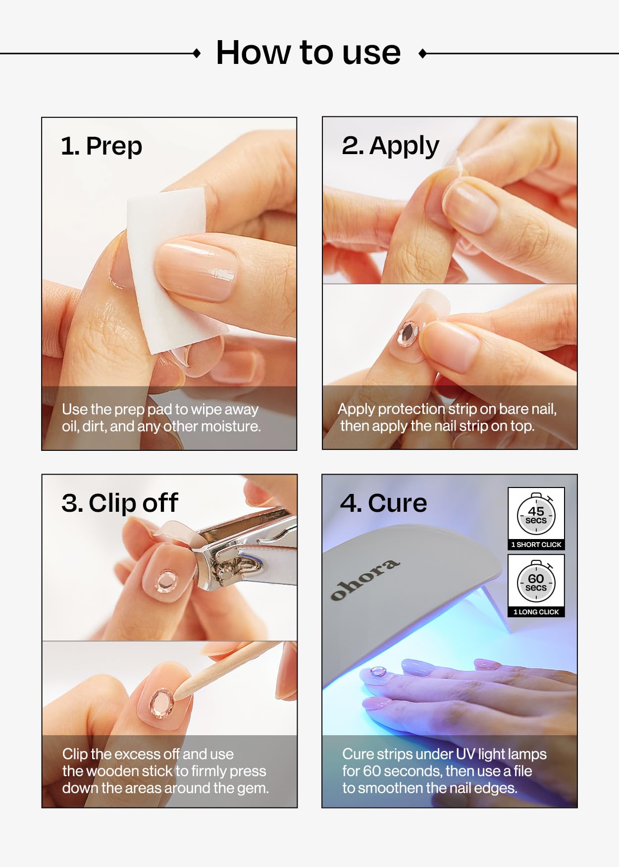 ohora Semi Cured Gel Nail Strips (N Lunar Eclipse) - Dark, Patterned, Works with Any UV/LED Lamps, Salon-Quality, Long Lasting, Easy to Apply & Remove - Includes 2 Prep Pads, Nail File & Wooden Stick