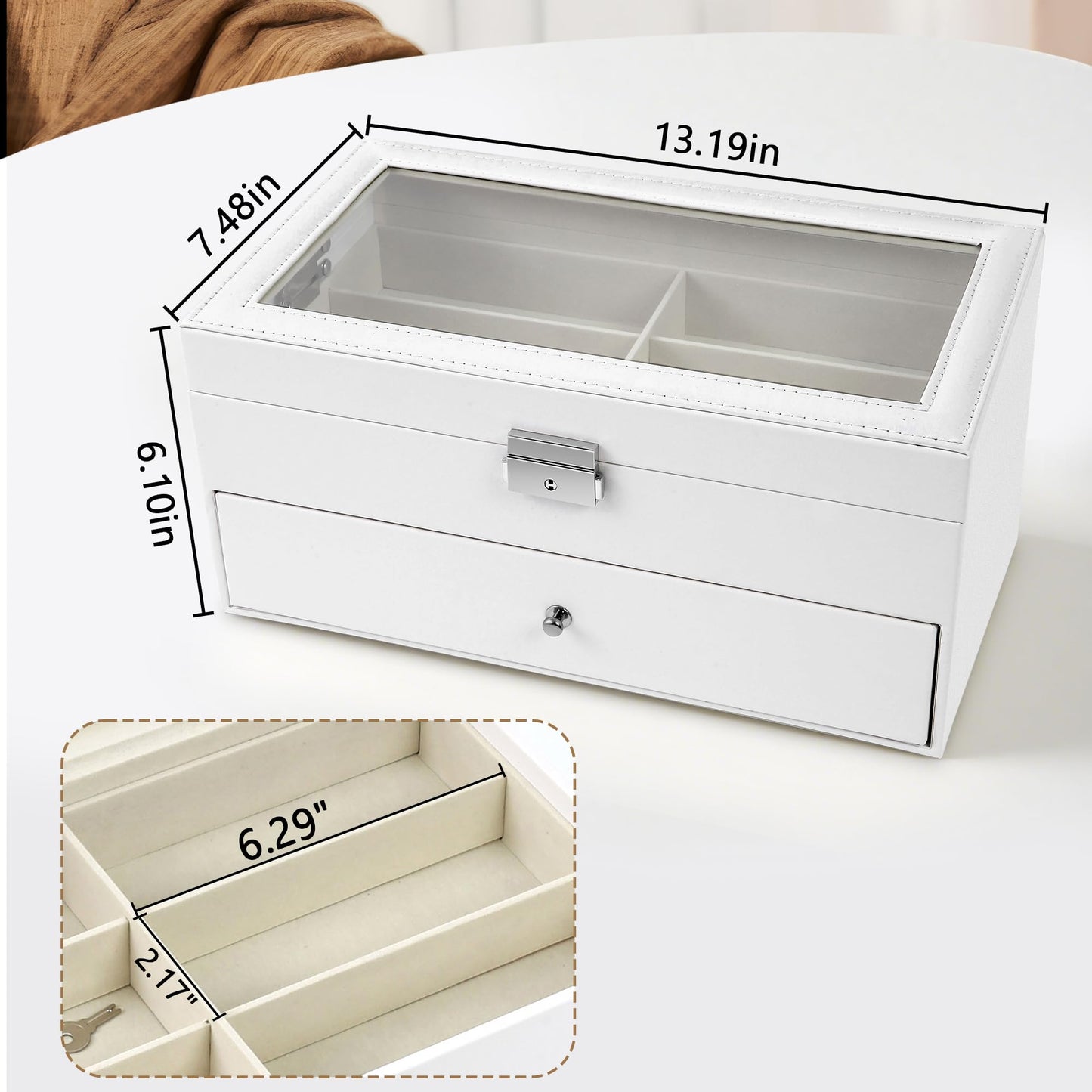 Homeanda 2-Layer Sunglasses Case - 12 Slots Hard Shell Eyeglasses Storage Box PU Leather Organizer, Protective Glasses Organizer Christmas Gift for Men and Women(White)