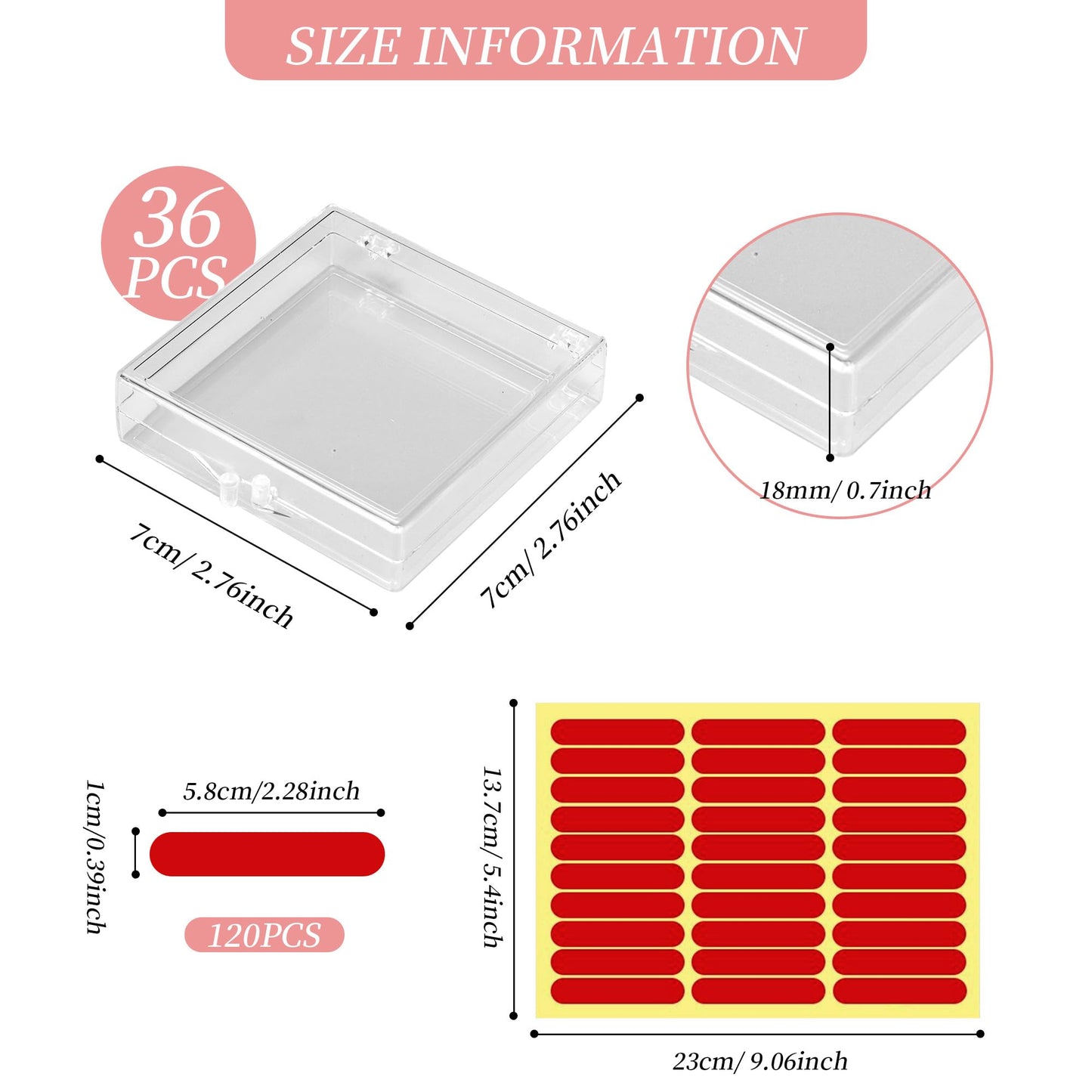 Axigundaone 36 Pcs Press on Nail Storage Box, 2.8 x 2.8 Inch Clear Nail Case with 120 Pcs Adhesive Double Sided Tapes, Press on Nail Packaging Box for False Nail