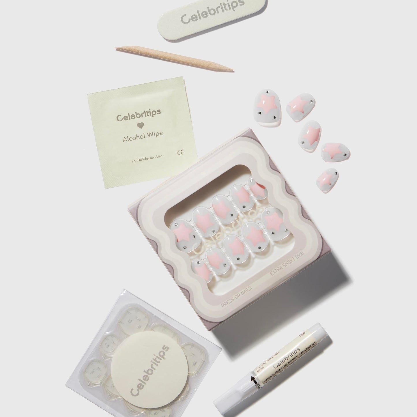 Celebritips Nail Art Press-Ons | Star Candy, Extra Short Oval Nails, Reusable, Salon Quality Fall Nails | 16 sizes - 32 Nails Kit with Super-hold Nail Glue and Sticky Tabs