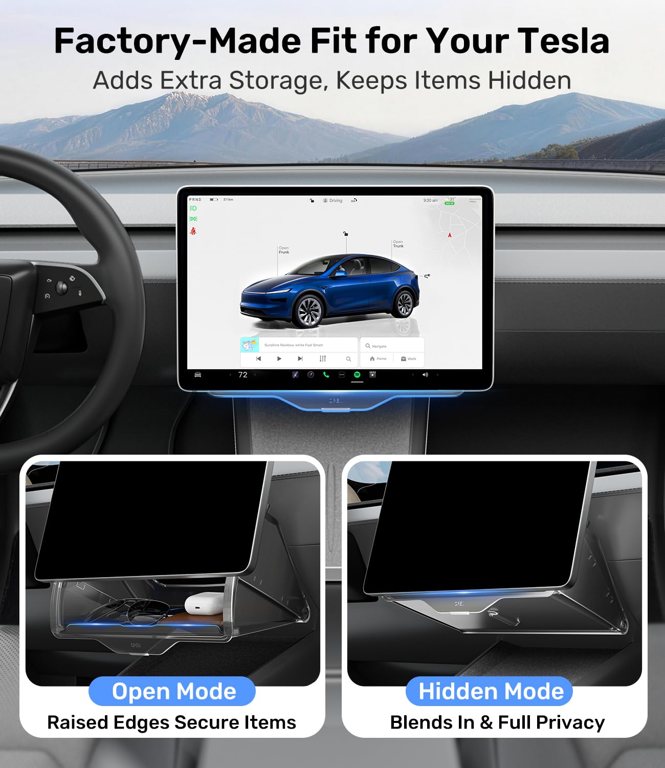 Zanch (Upgraded) Tesla Model Y Juniper Under Screen Storage Box [Hidden Design, Factory-Fit], Adds Extra Storage & Keeps Items Hidden for Privacy, Model Y (2020–2025) / Juniper (2025–2026) Accessories