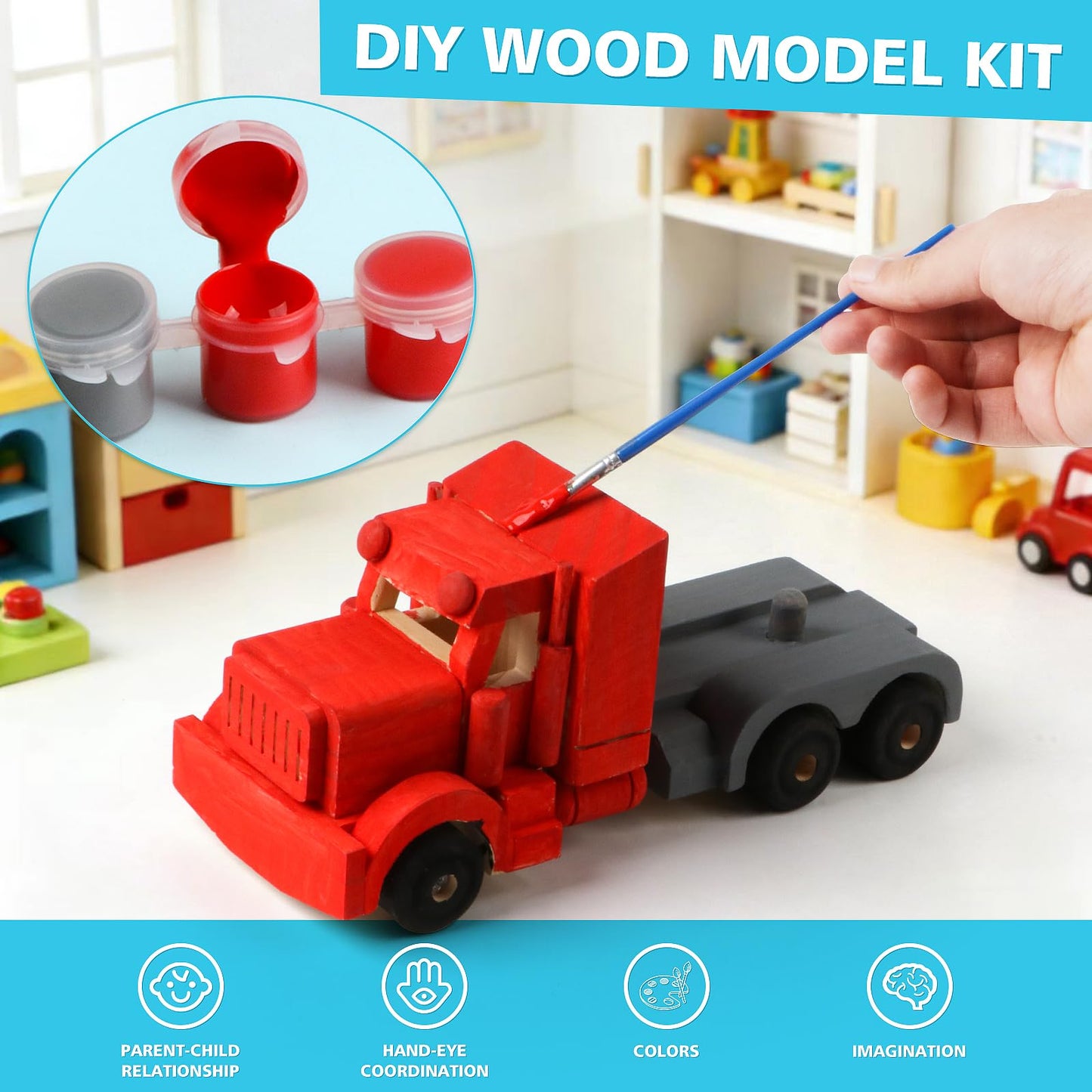 VOMOCNET 3 Pack DIY Wooden Model Building Kit, Includes Fighter Jet, Truck, Race Car, Paint Your Own Arts and Crafts, STEM Toys Birthday Gifts for Boys Girls