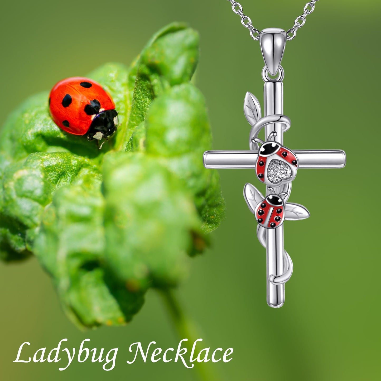 925 Sterling Silver Ladybug Pendant Necklace Cross Ladybug Jewelry for Women Gifts
