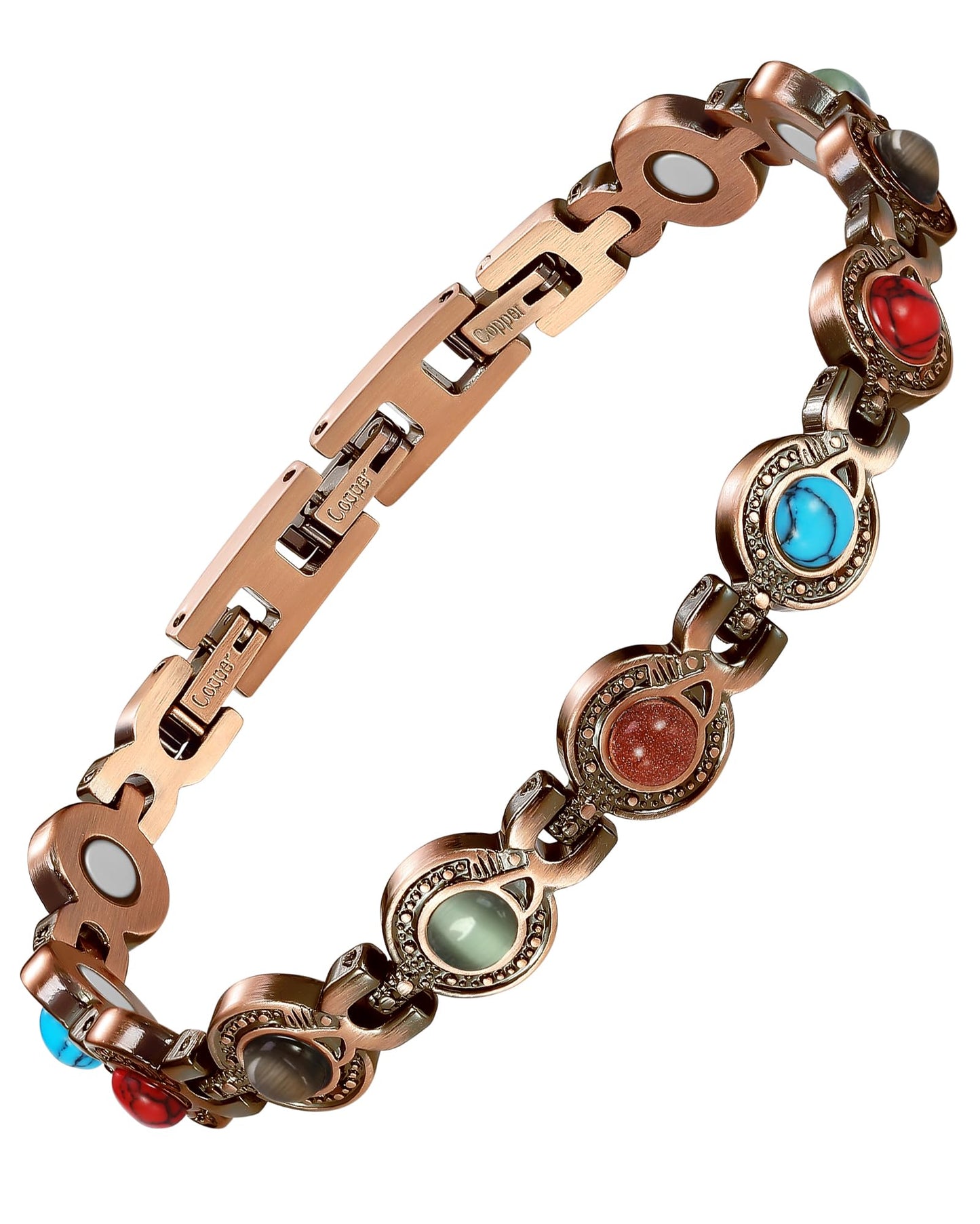 Jecanori Copper Bracelets for Women, Magnetic Bracelets for Women with 3800 Gauss Ultra Magnets and Sizing Tool, Elegant Round Gemstone