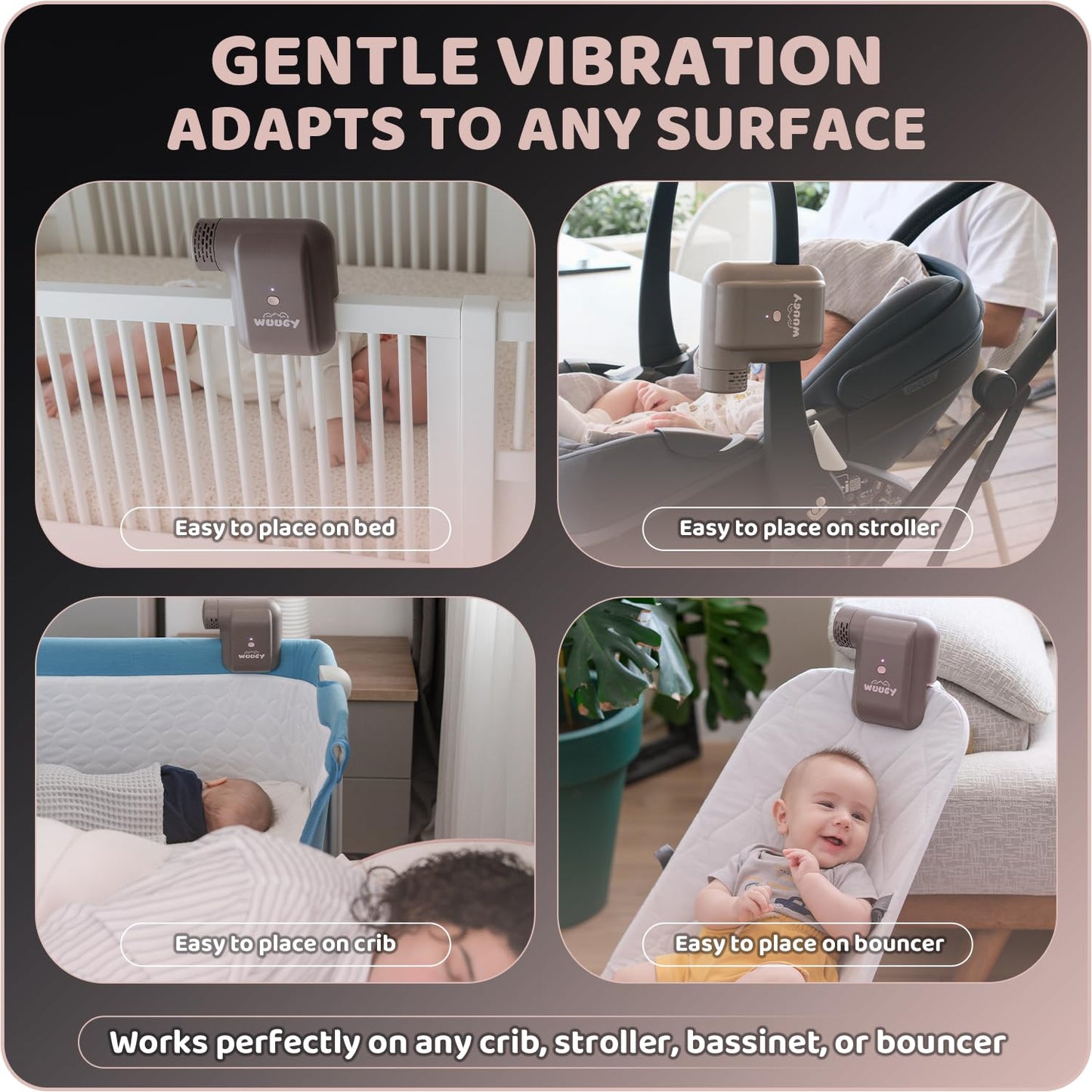 Wuugy Melody - 2025 Mom's Choice Award Winner | Portable Smart Baby Sleep Assistant - Rhythmic Vibration, White Noise, Sleep Sounds & Air Filter | Colic Relief | Compatible with All Cribs & Strollers