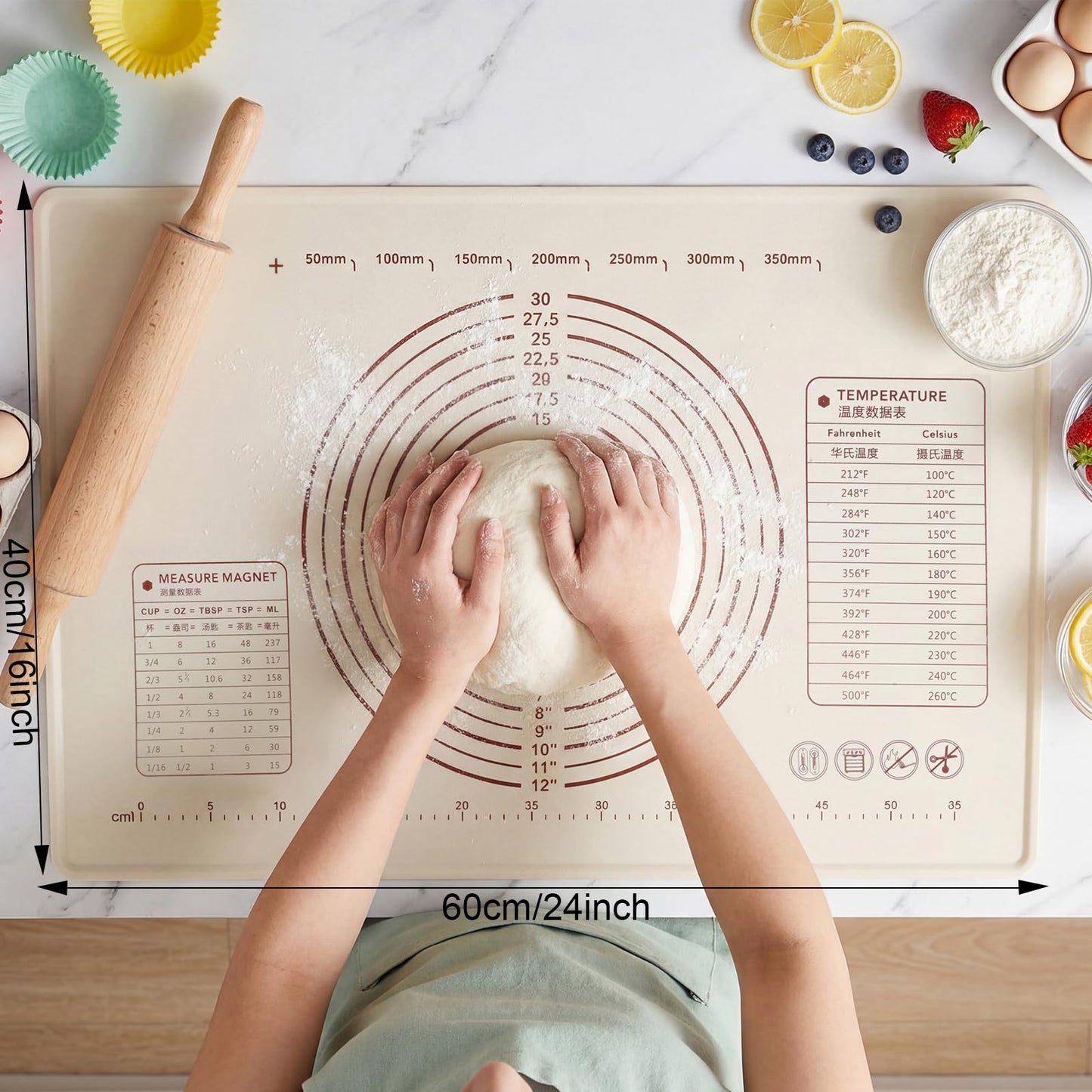 Vojriky 31"L x 24"W Silicone Baking Mat with Raised Edge – Perfect for Pastries, Bread, Cookies, Pizza, Fondant and Pasta