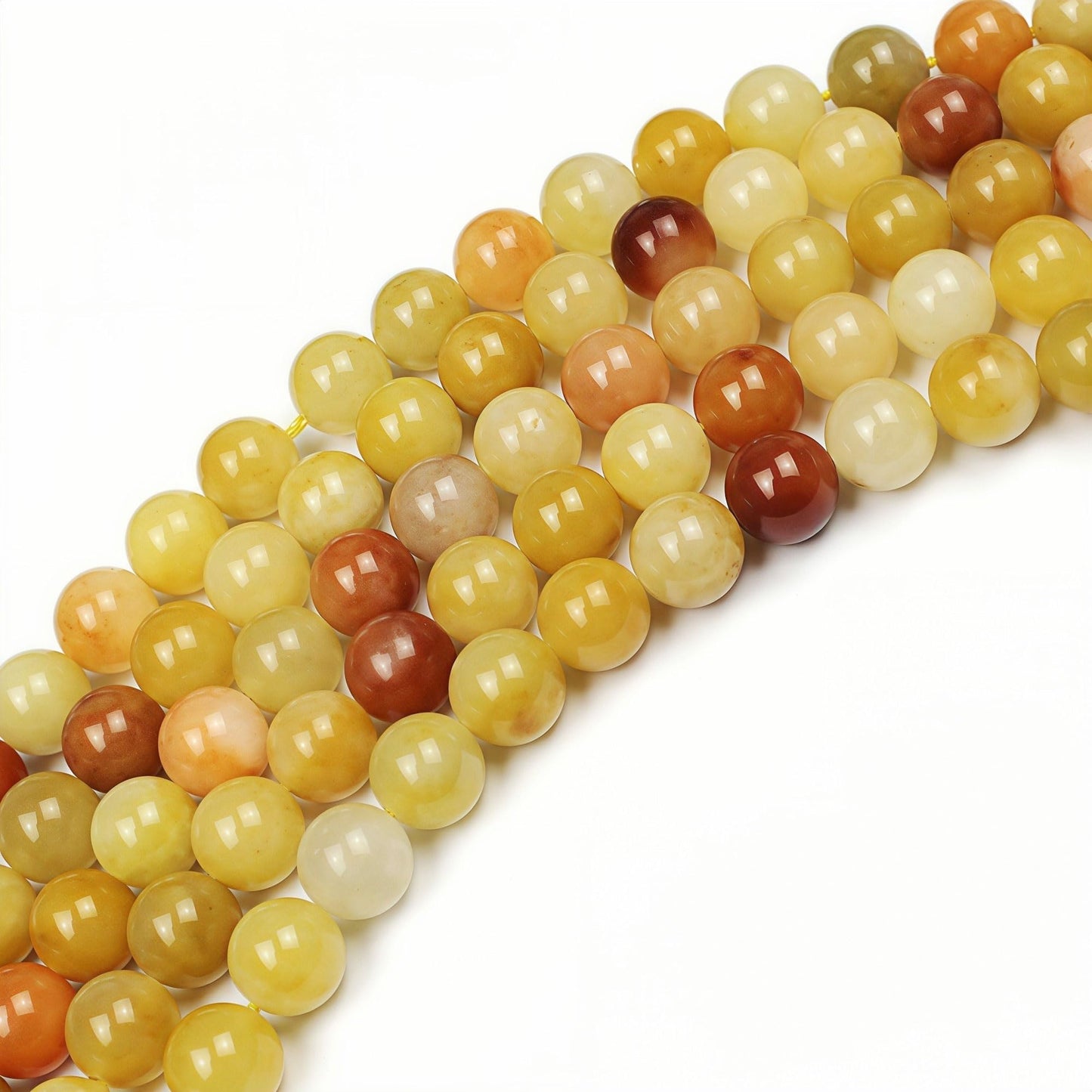 MJDCB Natural Stone Beads 8mm 43pcs Round Mixed Color Yellow Jade Loose Gemstone Bead Charms for Jewelry Making Bracelet Necklace Earring Pendant