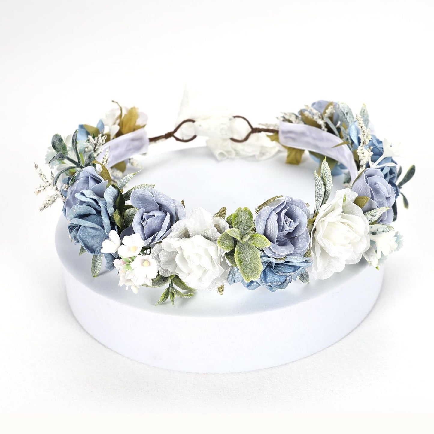 PoshMyra Dusty Blue Flower Crown for Girls Birthday Party Floral Headband Photo Prop