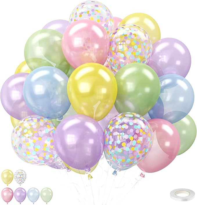 Pastel Pearl Balloons, 12 Inch Light Blue Purple Green Pink Yellow Latex Party Balloon for Birthday Graduation Anniversary Baby Shower Wedding Decorations