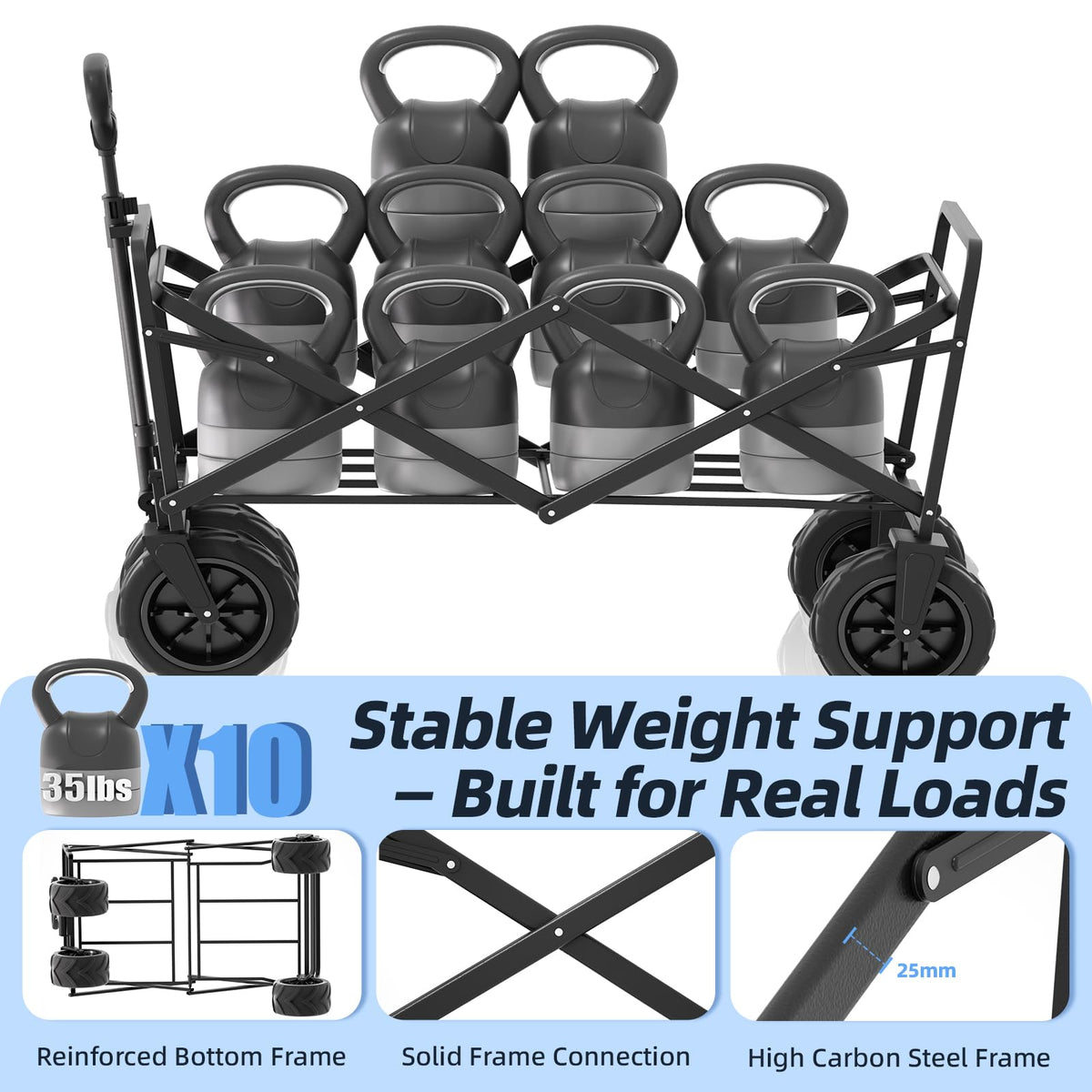 Wagons Carts Foldable Heavy Duty 350L Capacity for Camping