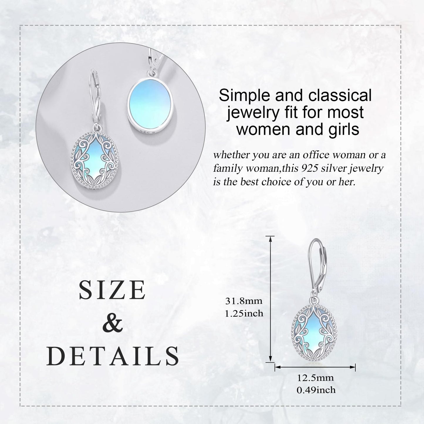 Moonstone Drop Earrings Sterling Silver Moonstone Oval Leverback Earrings Blue Stone Dangle Earrings Jewelry Christmas Gifts For Women