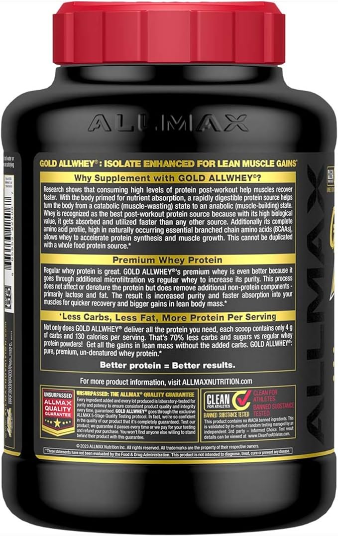 ALLMAX Nutrition Gold ALLWHEY, Cookies & Cream - 5 lb - 24 Grams of Protein Per Scoop - Gluten Free, Low Carb & Low Sugar - Approximate 71 Servings