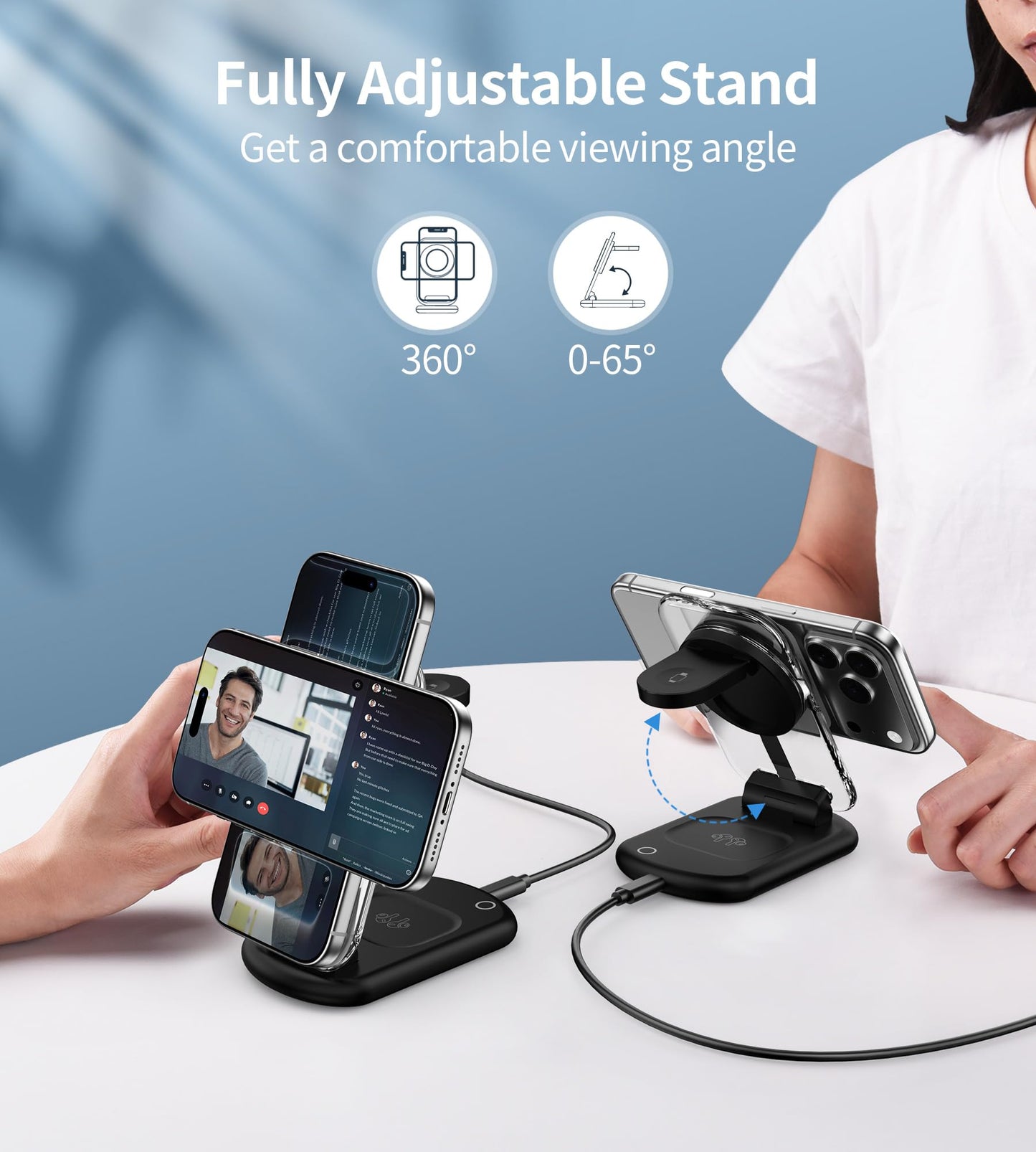 3 in 1 Magnetic Wireless Charging Station for Apple Devices, Fast Foldable Travel Mag-Safe Charger Stand with Night Light for iPhone 17 16 15 14 13 12 Series, Apple Watch/AirPods Pro-Gift for Friends