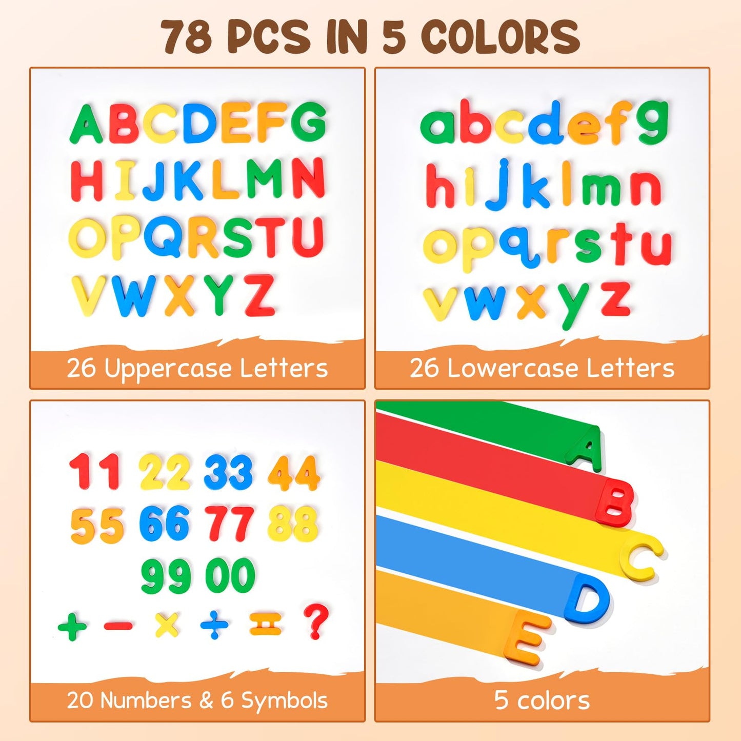 JoyCat 78 Pieces Magnetic Letters Numbers Alphabet Fridge Magnets ABC 123 Preschool Educational Learning Plastic Colorful Toy Set Uppercase Lowercase Math Symbols for Toddlers Kids 3+