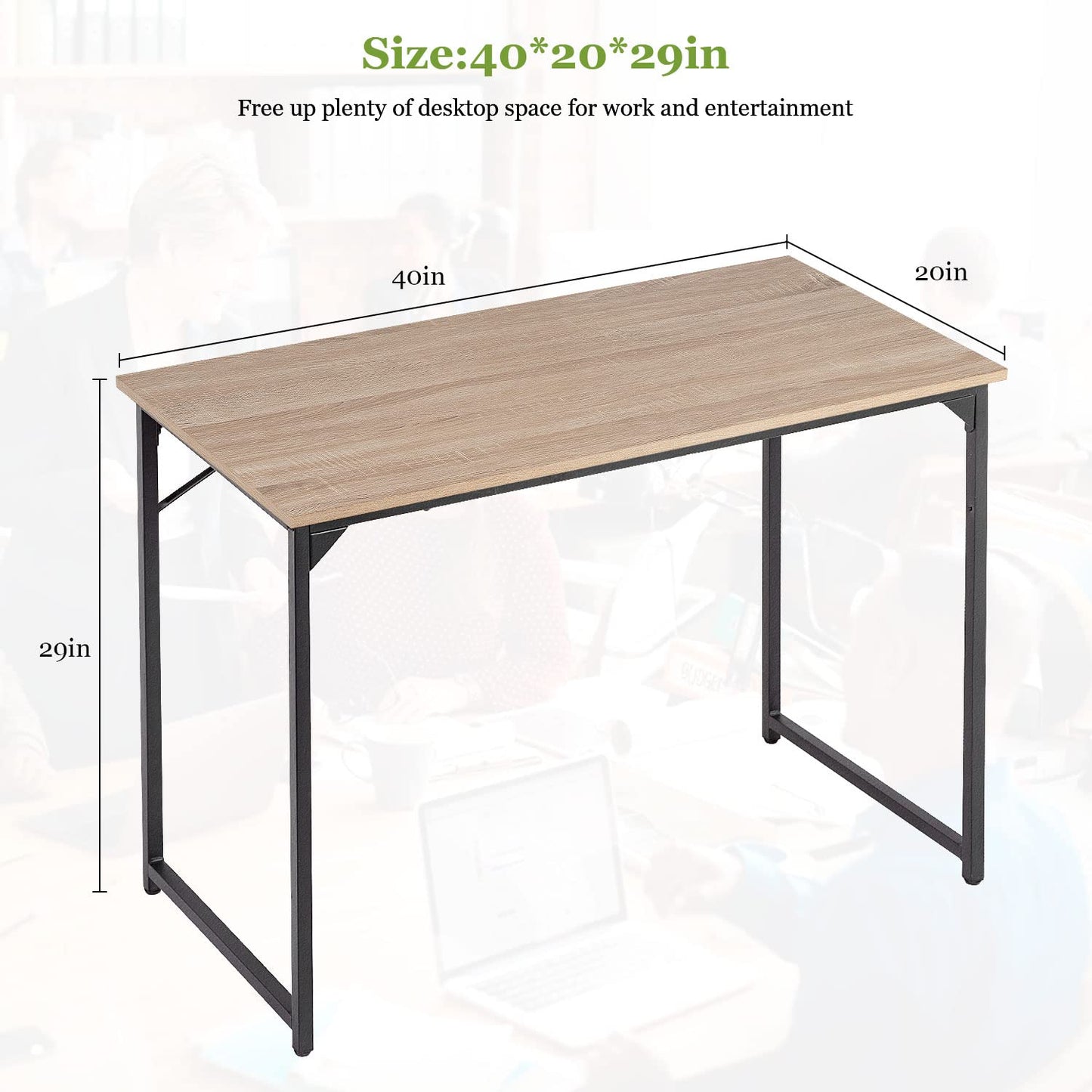 PayLessHere | 39 Inch Computer Desk | Nature | Office Desk with Metal Frame, Adjustable Feet | Water-Resistant, Scratchproof Surface | Sturdy Writing Table for Home Office or Study | Pack of 1