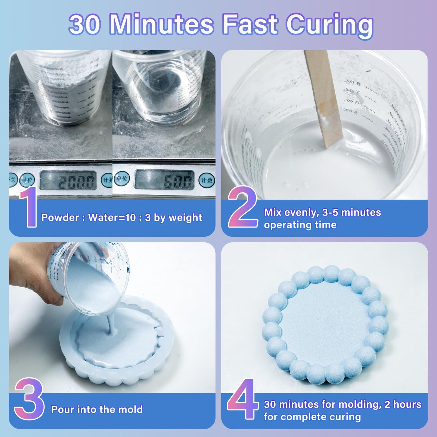 Eco Resin Casting Powder 1KG, 30 Minutes Demold Fast Curing Plaster of Paris, Plaster Powder Casting Kit for DIY Home Art