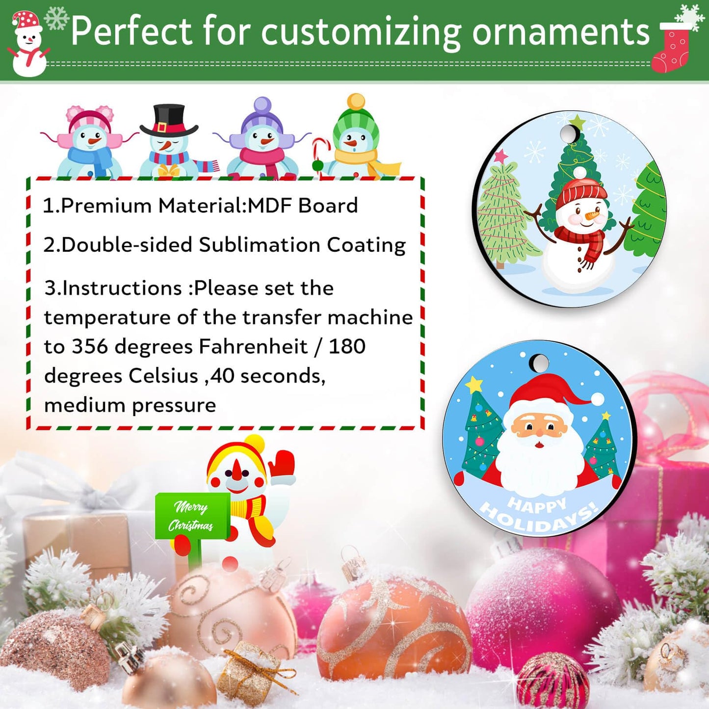 Billbotk 3" Sublimation Ornament Blanks, 30 Pieces Round Blank Sublimation Ornaments for Christmas Tree Décor, DIY Handmade Crafts(3 inches)