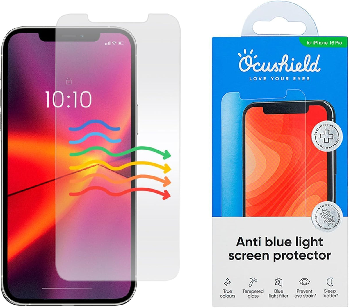 Ocushield Anti Blue Light Tempered Glass Screen Protector for iPhone 16 Pro (6.3") - Protect Your Eyes, Reduce Migraines & Improve Sleep