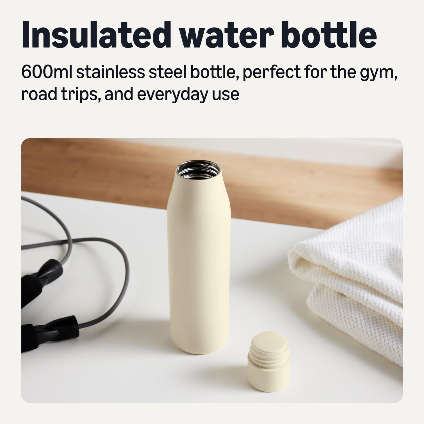 Amazon Basics Insulated Stainless Steel Water Bottle, Leak-Proof, Double-Wall, 20 oz., BPA-Free, Ivory