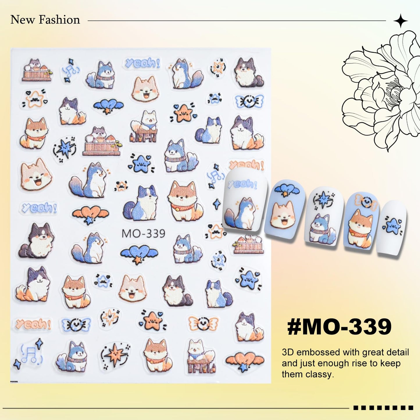 6 Sheets Cute Cat Dog Nail Stickers for Nail Art Adorable Kitty Bow Designs 3D Embossed Self Adhesive Nail Decals for Women DIY Manicure Decoration YX1234