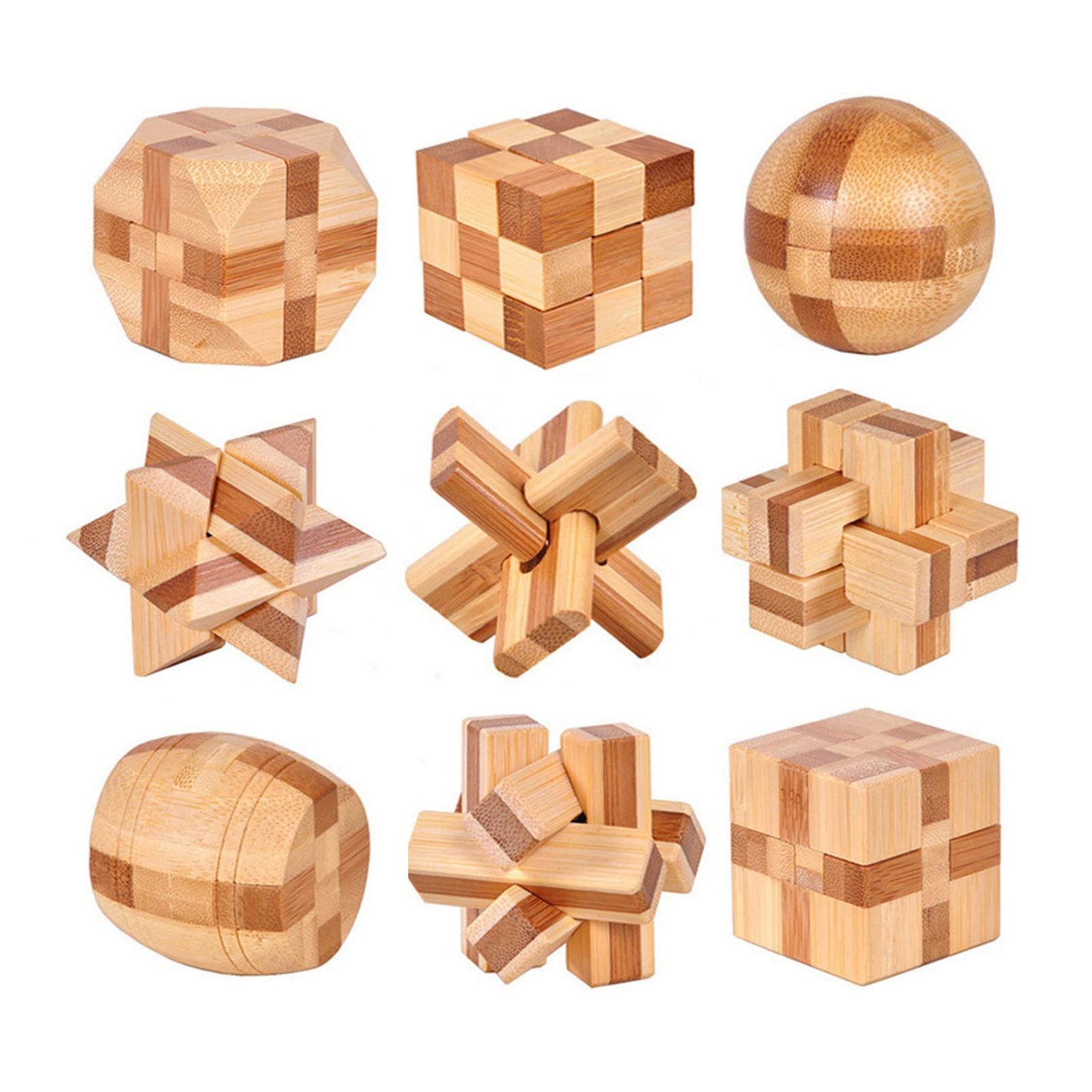 VolksRose 9pcs Wooden Brain Teaser Puzzles, IQ Challenge Puzzle Games, Logic Smart Mind Puzzle Box Lock Toy Removing Assembling 3D Small Puzzle Gift Set for Adults Teenagers Kids, 1.8inch 4.5cm