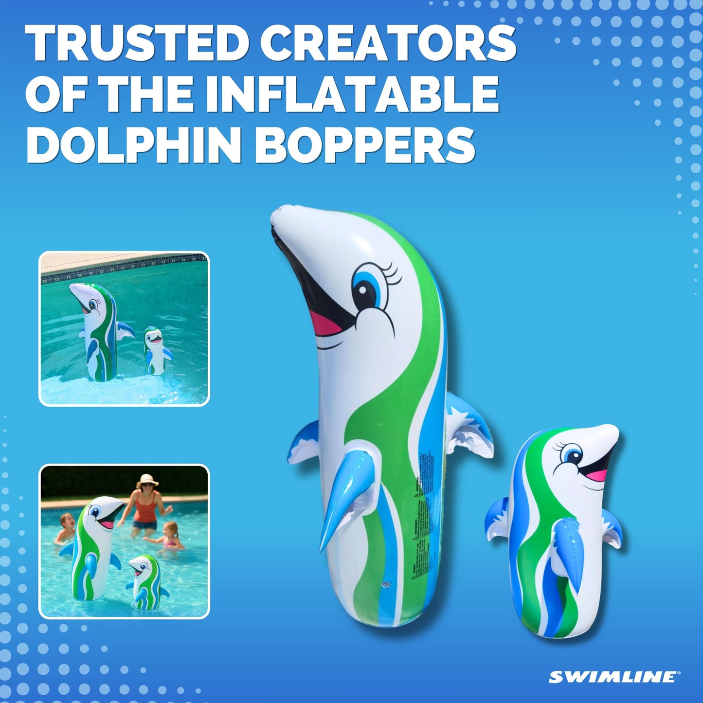 SWIMLINE Inflatable Bop Bag Pool Float – Fun Poolside Activity for Groups, Dancing Dolphin, Large 36"