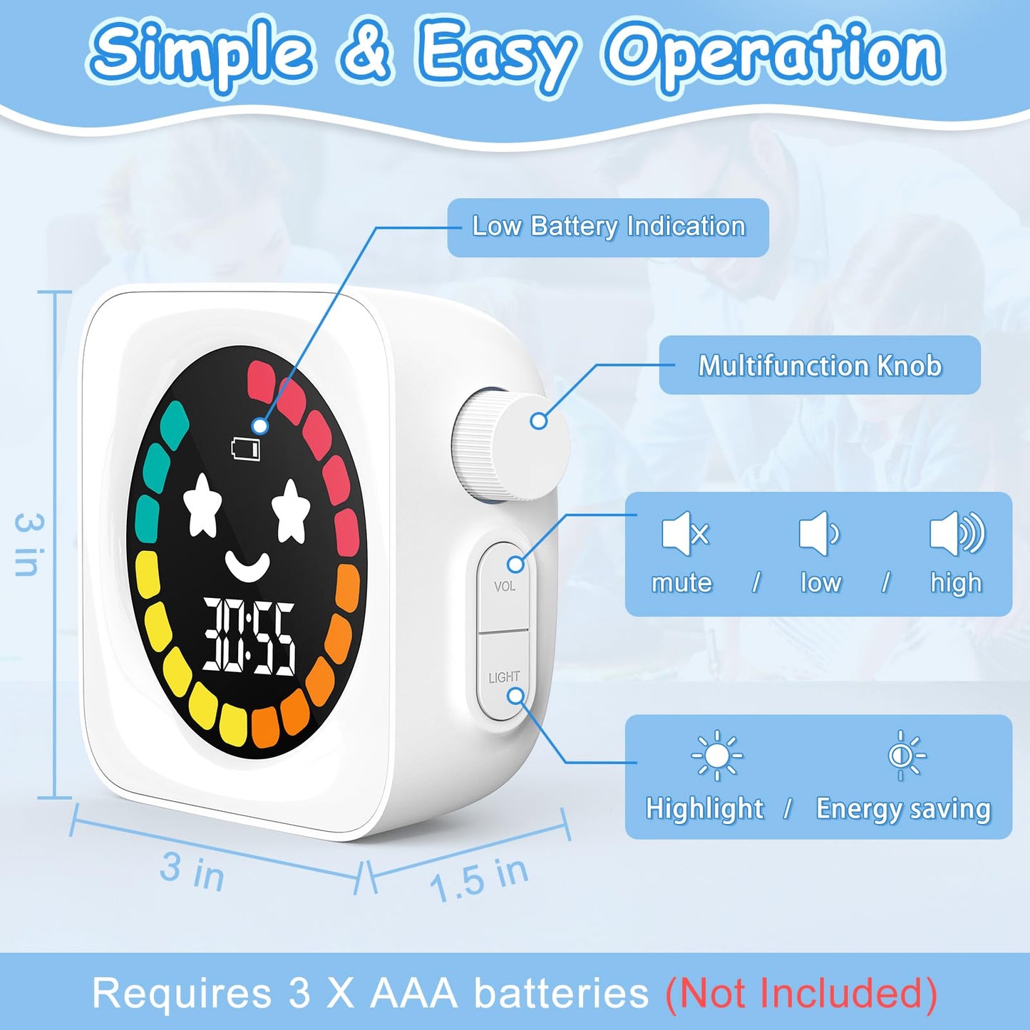 Visual Timer, 99 Minute Digital Kitchen Desk Timer for Office Supplies Home Productivity Management Tool Countdown Count Up, White