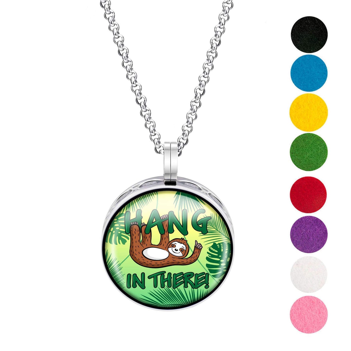 Wild Essentials Hang in There Enamel Finish Essential Oil Diffuser Necklace Gift Set - includes Aromatherapy Pendant, 24" Stainless Steel Chain, 8 Color Refill Pads