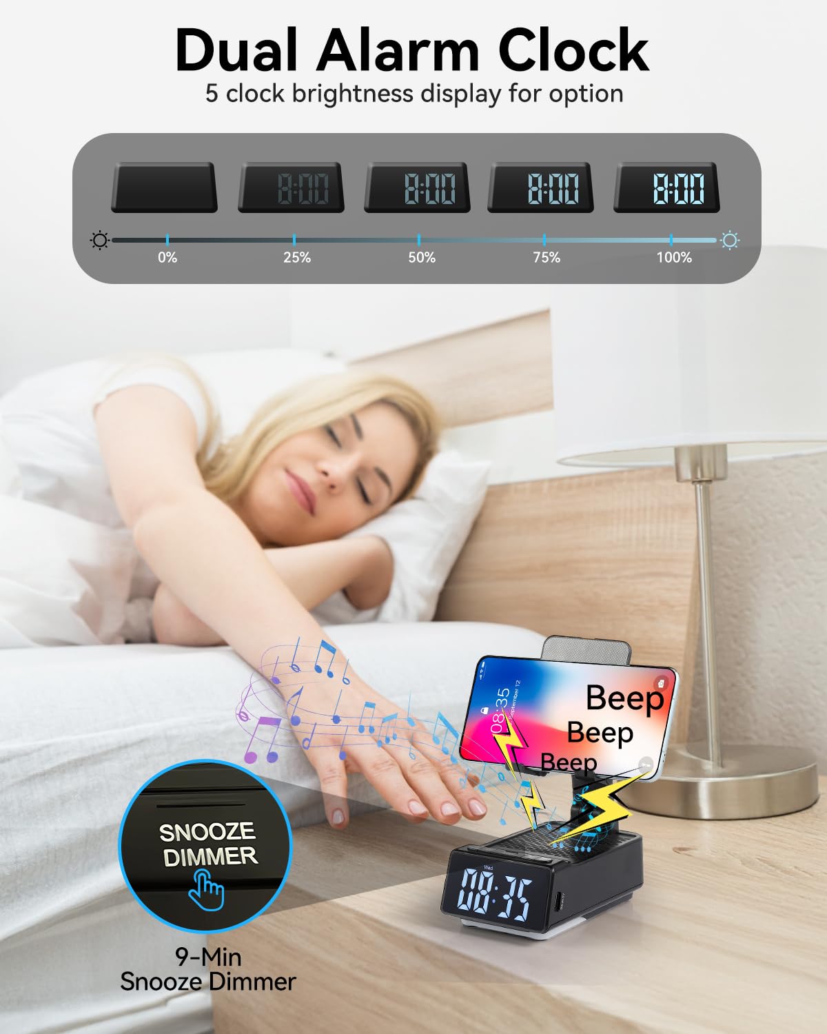 Father's Day Gifts for Dad, Birthday Gifts for Men, 7 in 1 Phone Stand Bluetooth Speaker with Alarm Clock, Wireless Charger, Light, USB Playback & Hands-Free Calling