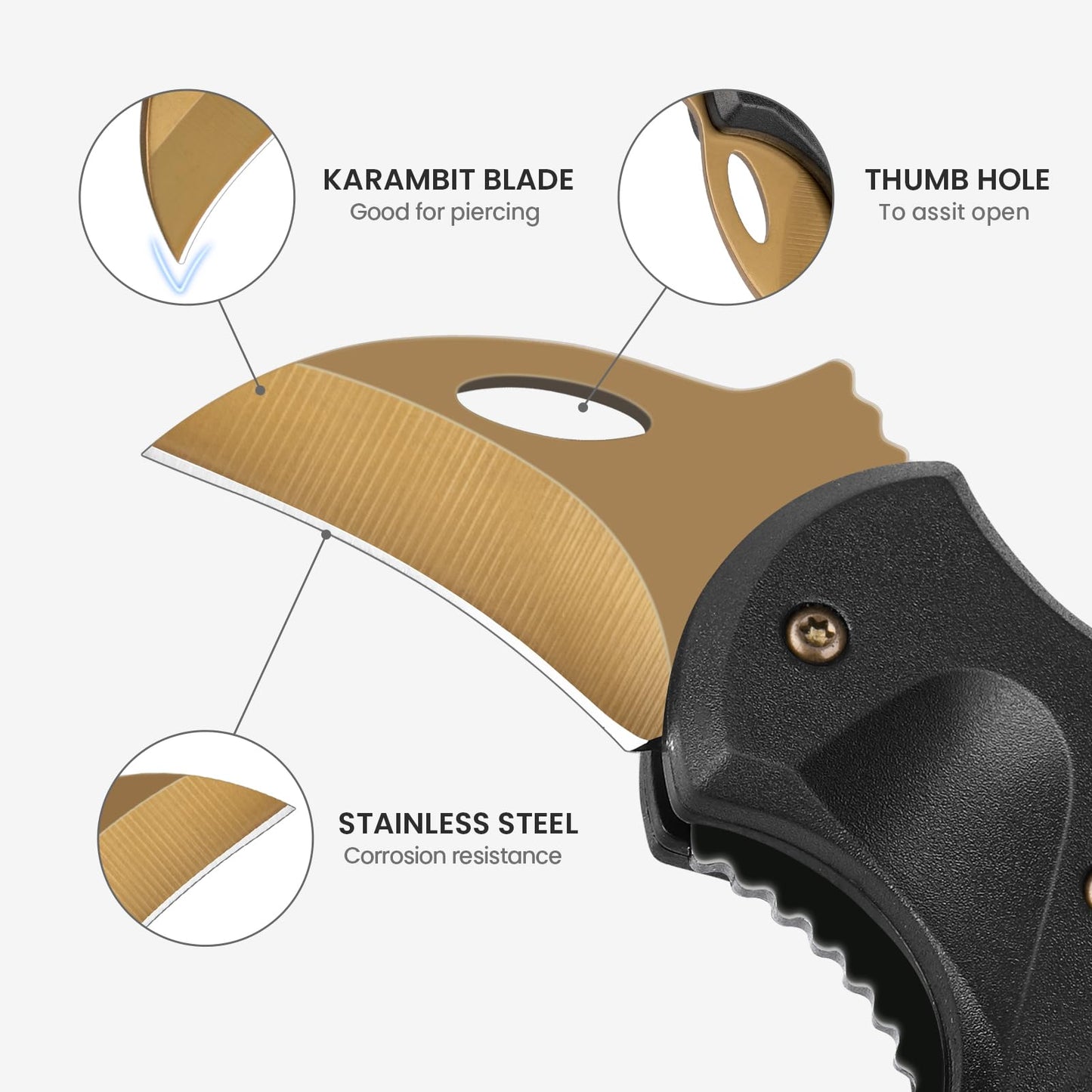 FUNBRO Small Pocket Knife for Men, Cool Folding Knife Box Cutter with 1.34inch Sharp Blade, EDC Knives Tool for Everyday Carry, Great Gift for Men (Gold)
