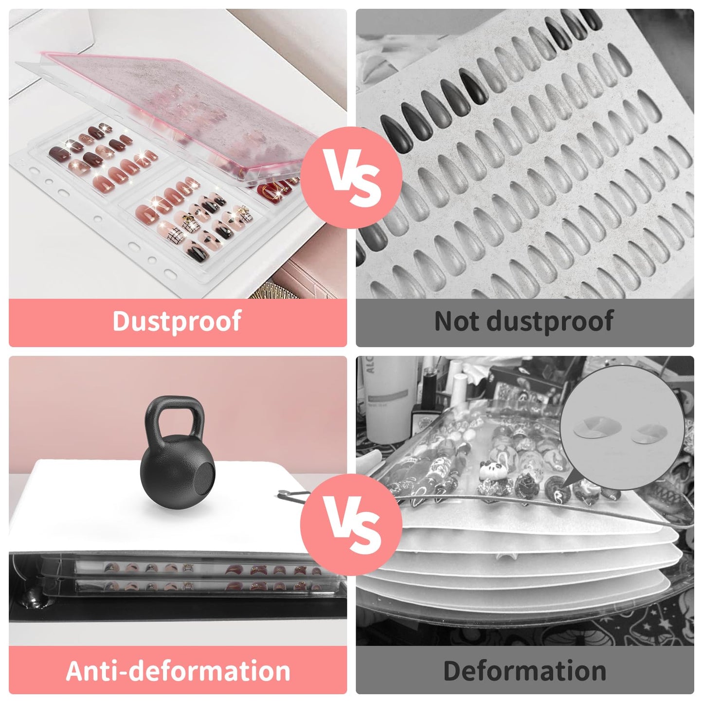 CGBE Press On Nail Organizer: Upgraded Dust & Crush-Resistant Protection, Removable D-Ring Binder Pages, Press On Nail Storage with Nail Tape