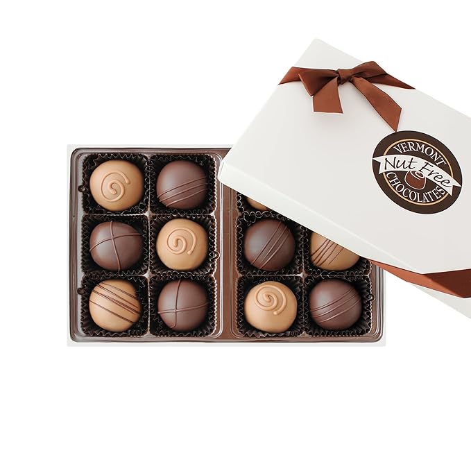 Vermont Nut Free Chocolates Boxed Chocolates (Truffle Assortment) 12-Piece, Nut-Free, Egg-Free, Kosher