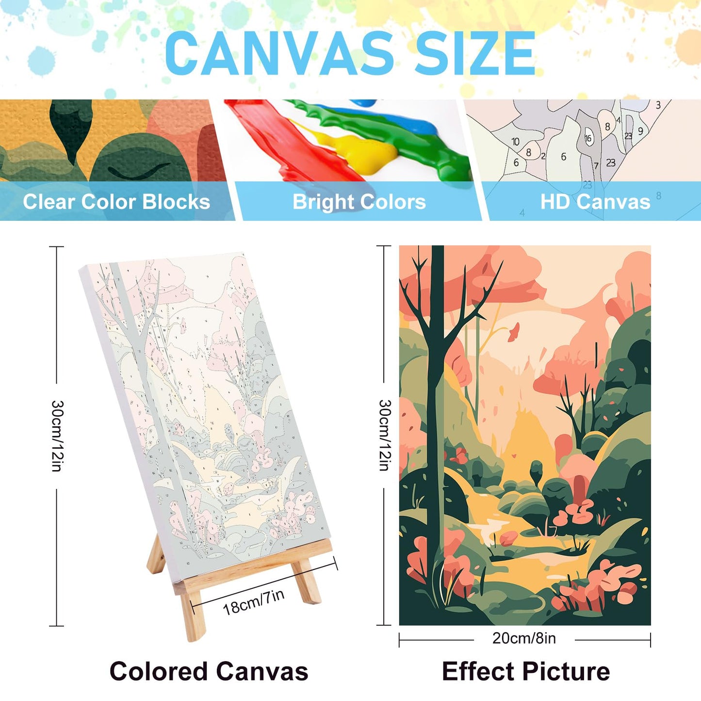 Offito 4 Pack Framed Paint by Numbers Kit for Adults Beginners with Wooden Easel, Four Seasons Easy Paint by Number Kit with Frame, Watercolor Adult Paint by Number Framed Canvas (8 * 12 Inch)