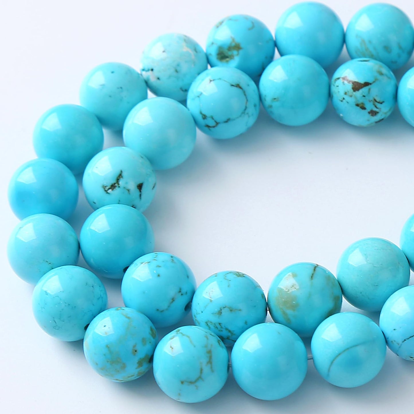 10MM Natural Turquoise Gemstone Beads Blue Stone Round Loose Beads for Jewelry Making Bracelet 72pcs 2 Strands 32"
