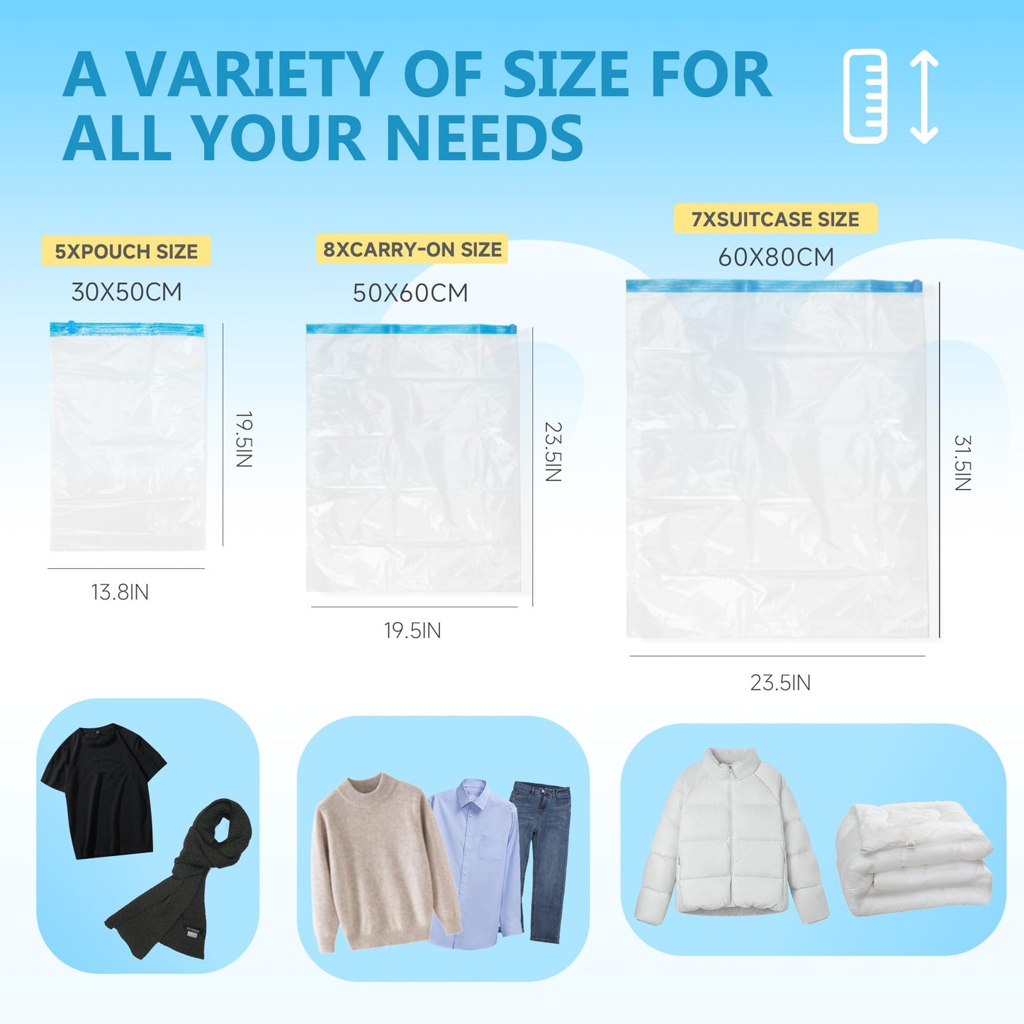 Compression Bags for Travel - Travel Essentials - 20 Pack Space Saver Bags - No Vacuum Needed - Compression Packing Bags for Cruise Accessories