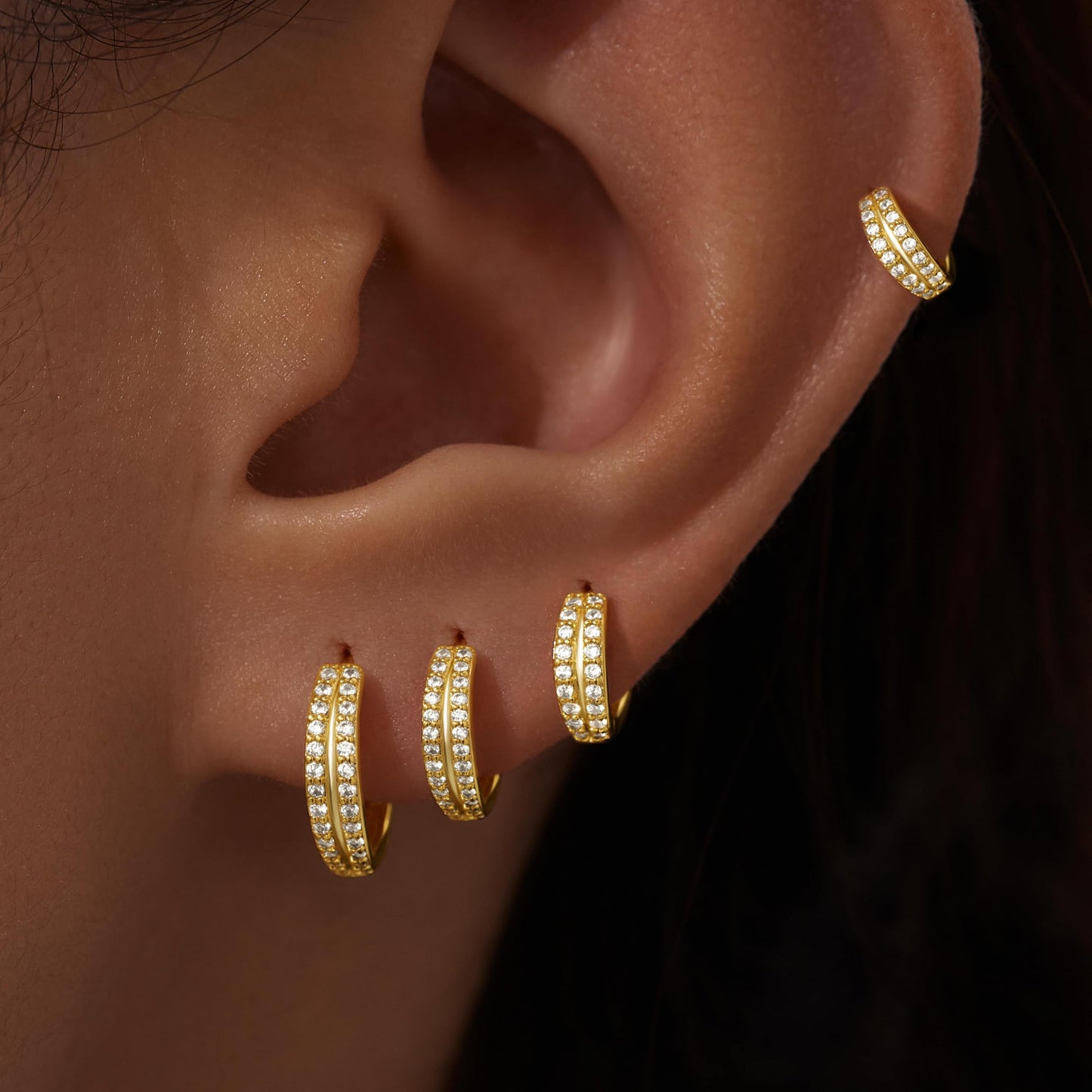 Gold Double Hoop Earrings for Women,Huggie Small Stack Cartilage Hoop Earring Sets for Multiple Double Piercing, Conch Helix Rook Tragus Daith Piercing Gold Clip On Jewelry Set Gifts