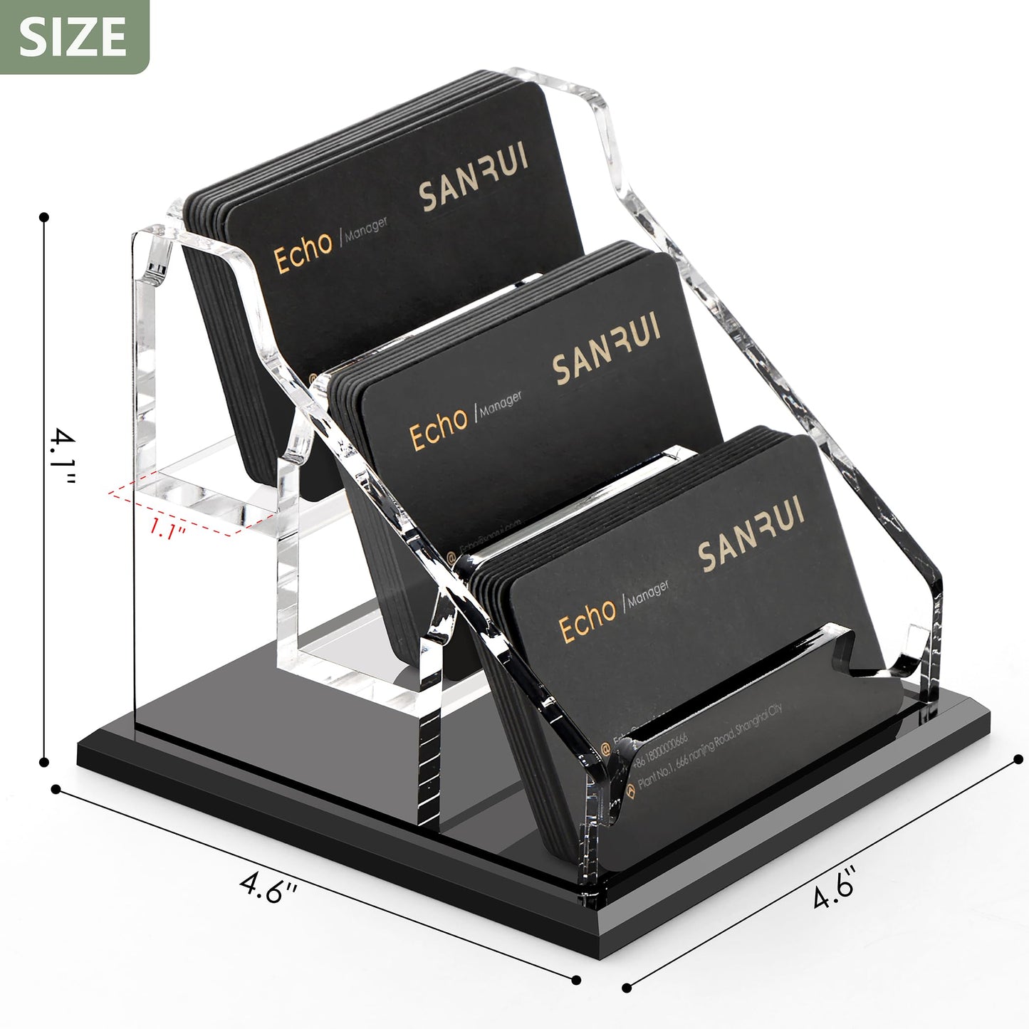 SANRUI Acrylic Business Card Holder - 8MM Thick Widened Base, 3-Slot Business Card Display for Desk , Fits 3.5x2 Inch Cards, Versatile for Office/Home/Trade Shows