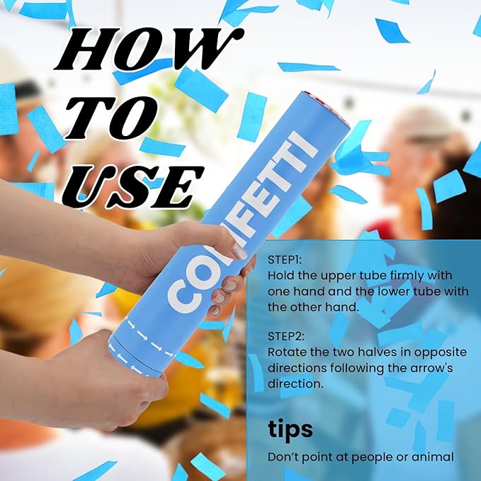 Confetti Cannon Blue Biodegradable Confetti Poppers 12Pack Party Poppers Confetti Shooters Blue Sticks for Wedding Graduation Engagement Anniversary Bridal Shower Valentines Day Birthday