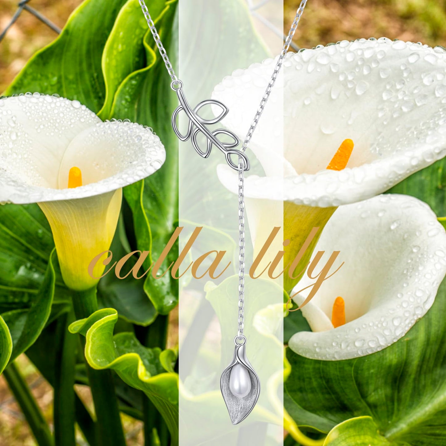 DAOCHONG Long Leaf Y Shaped Lariat Necklace Sterling Silver Calla Lily Long Chain Drop Adjustable Necklace Layered Necklace 30"