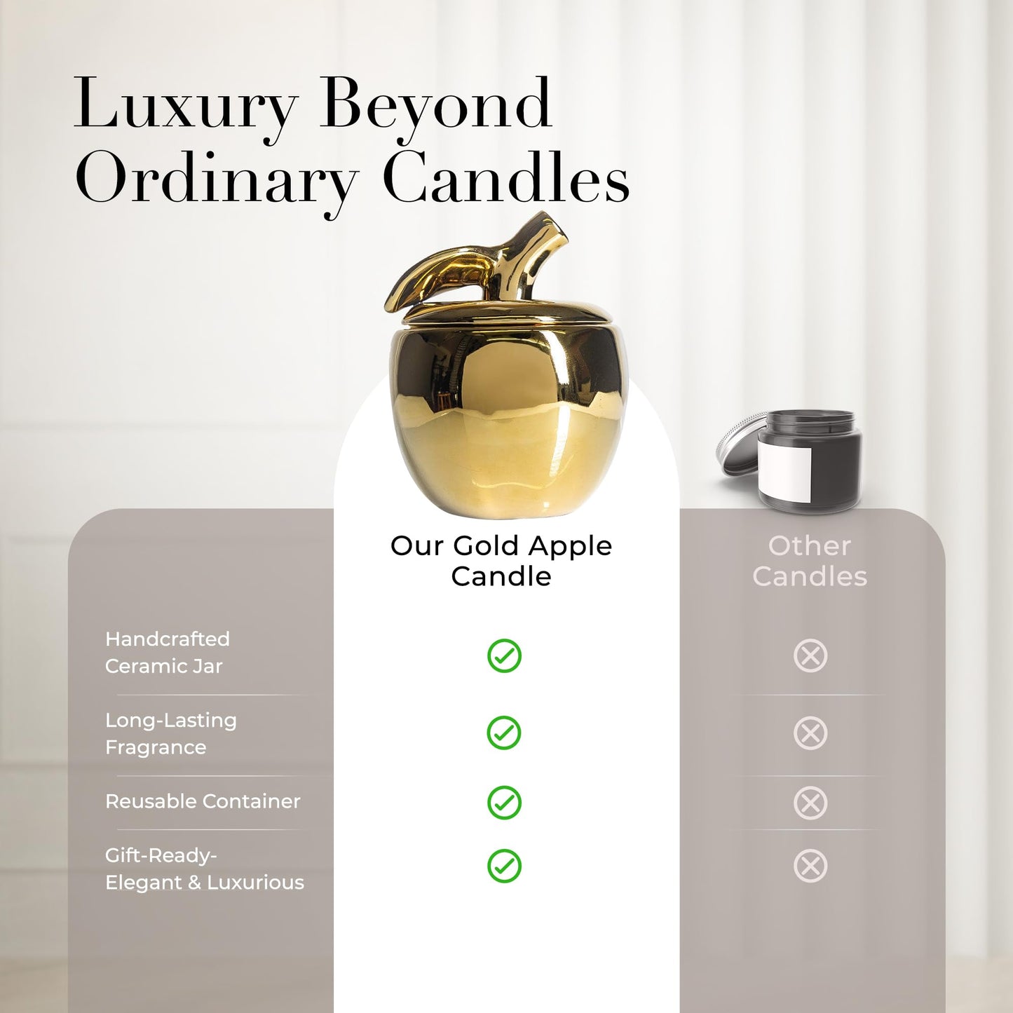 Luxury Apple Scented Candle – Large 40oz Jar with Soy Wax Blend & 1 Cotton Wick – Long Burn Time 180-220 Hours – Fall Candles, Fall Scented Candles, Soy Candle for Home & Holiday Décor (Gold)