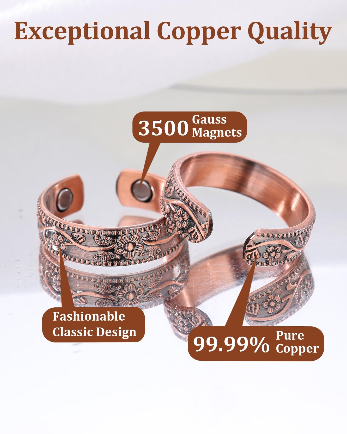 BioMag Magnetic Rings, Pure Copper Ring for Men Women, Adjustable Fingers Thumb Ring Jewelry Gift (Copper B-2Pcs)