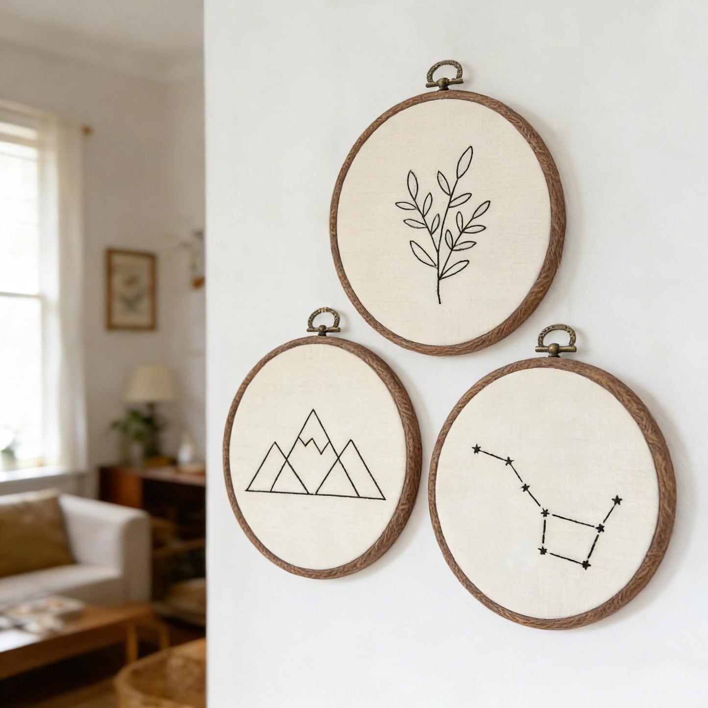 Dllxumm 3 Pcs 6 Inch Round Embroidery Hoops Display Frame, Circle Cross Stitch Hoop Ring Imitated Wood Embroidery Ornament for Craft Sewing Hanging DIY Halloween Christmas Gifts