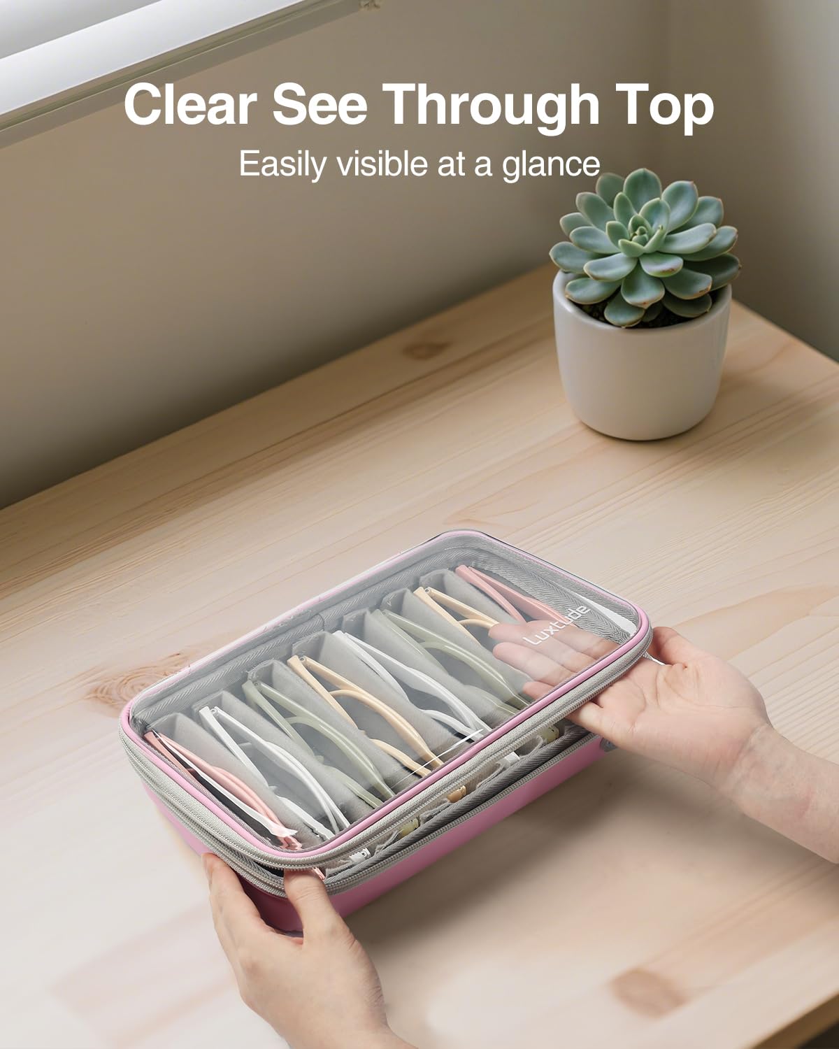 Luxtude Travel Sunglasses Organizer Case for Women Men, Glasses Case Multiple Pairs with Adjustable Slots, Hard Shell Sunglass Storage Cases, Clear Eyeglass Organizer for Multiple Glasses