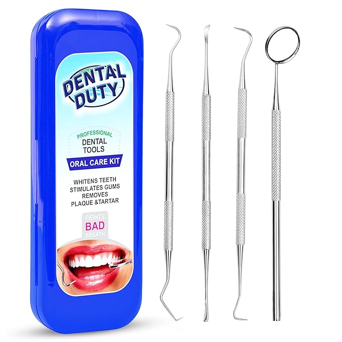 Dental Hygiene Kit - Calculus & Plaque Remover Dental Tool Set - Stainless Steel Tarter Scraper, Tooth Pick, and Mouth Mirror - Dentist Instrument Set for Teeth Cleaning (Blue)