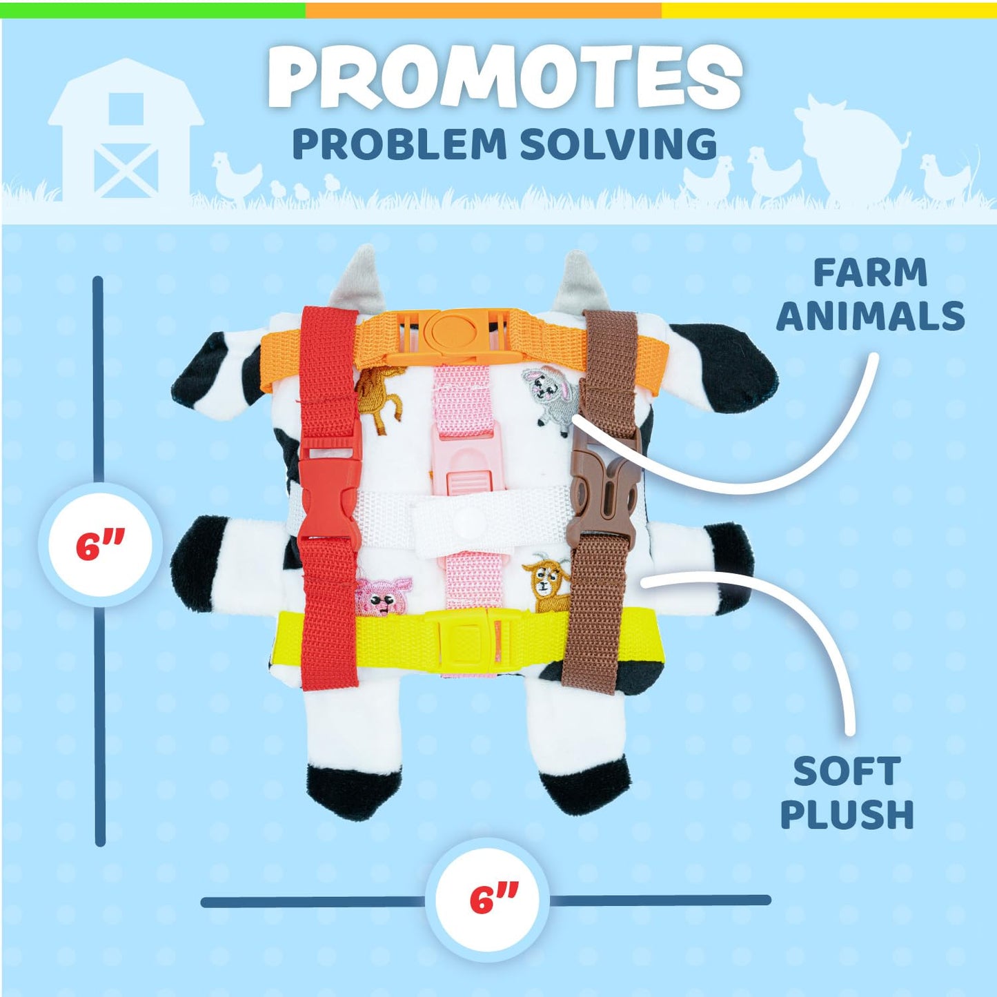 Buckle Toys - Bessie Cow - Learning Activity Toddler Plane Travel Essential Toy - Develop Motor Skills and Problem Solving