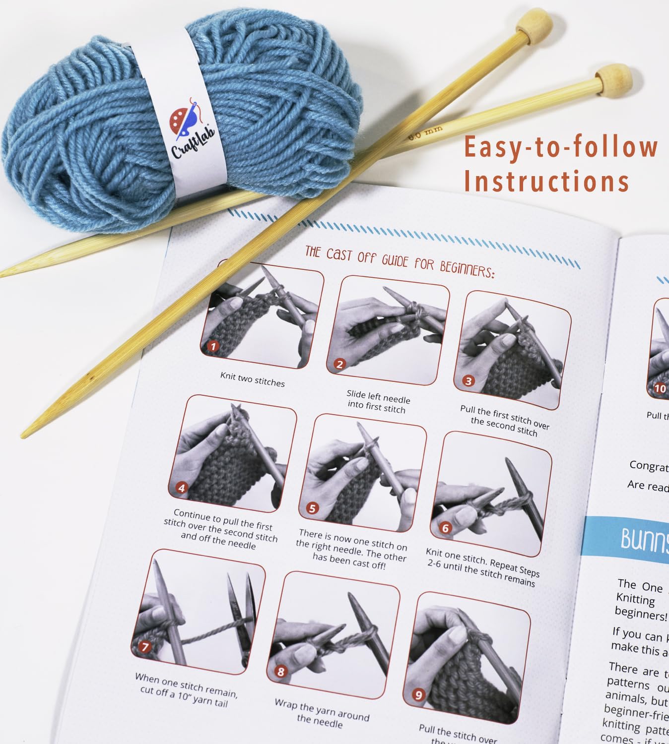CraftLab Knitting Kit - Beginner Knitting Supplies with Wool Yarn, Needles, Instructions, DIY Gift