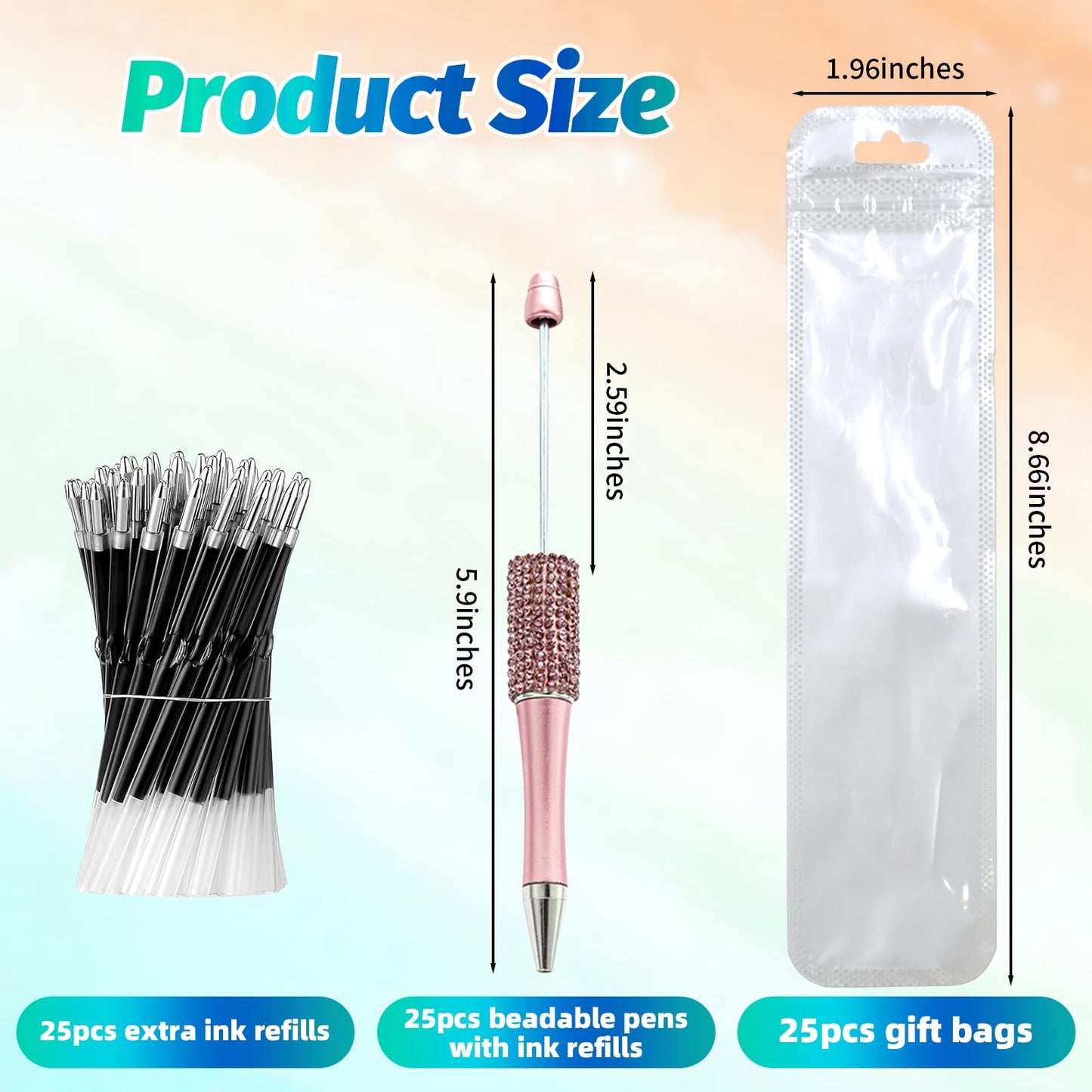 DASTTUIS 150 Pcs DIY Diamond Beadable Pen Kit - 50 Plastic Rhinestone Beaded Pens Bulk with Refills & Bags - Fancy Cute Glitter Pens for Crafting, Students & Teachers – School Supplies (Advanced)
